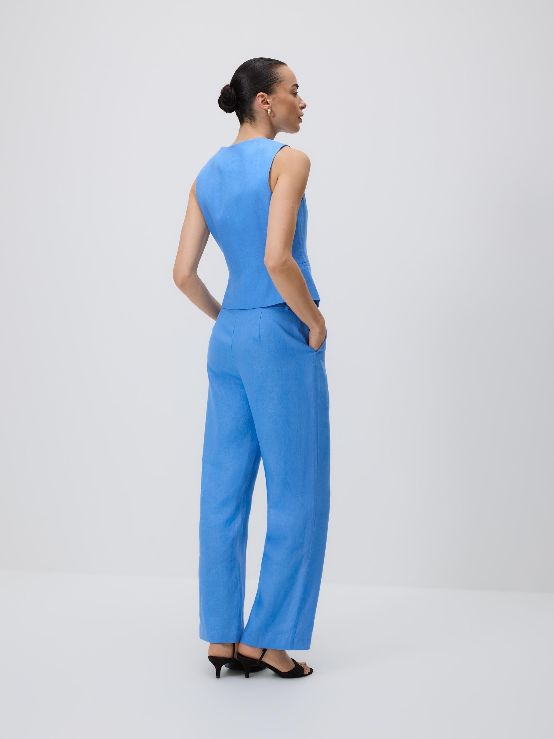 Blue Linen Trousers, Blue, large image number 3