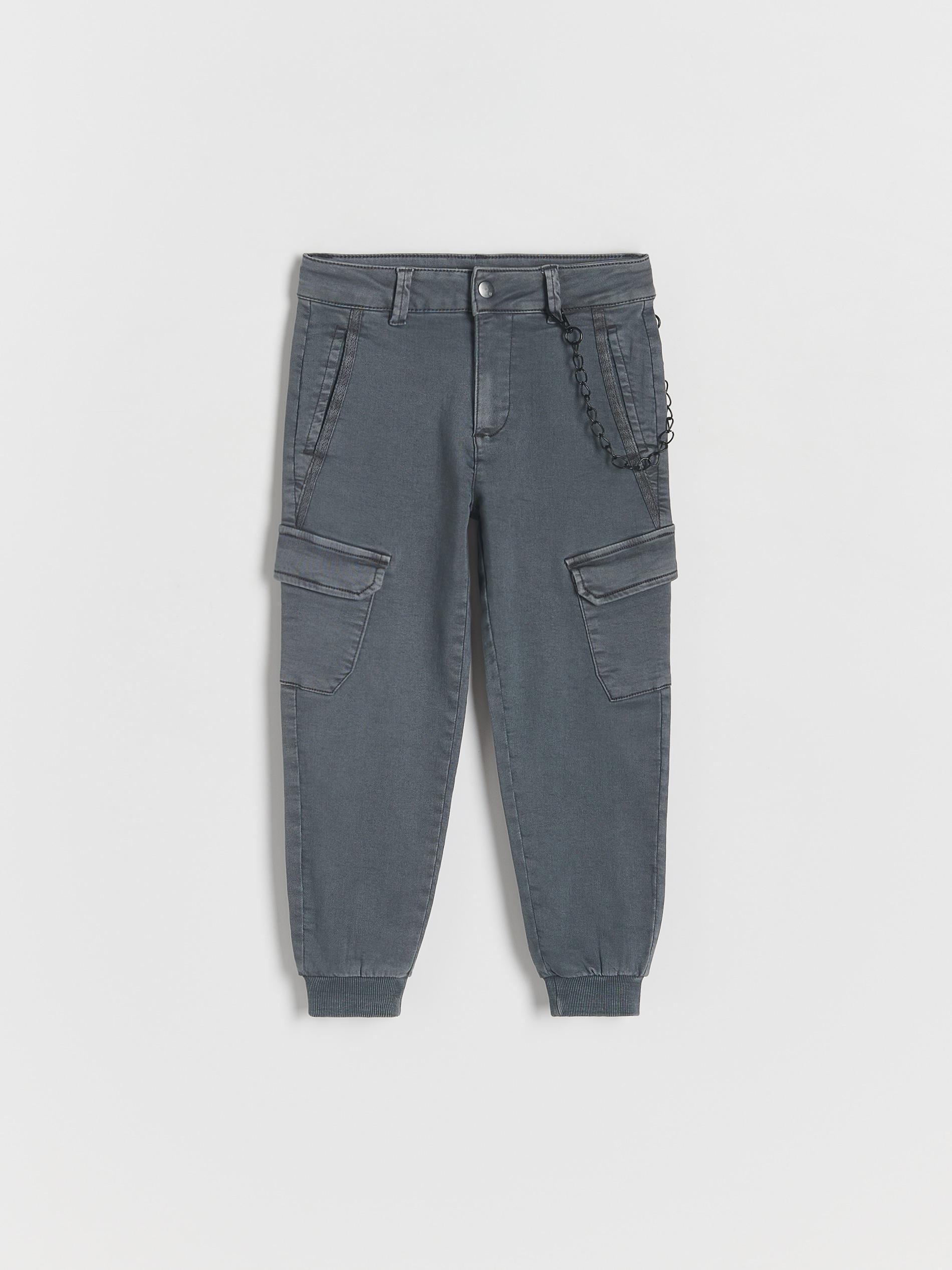 Grey Elastic Jogger Pants With Decorative Chains, Grey, large image number 0