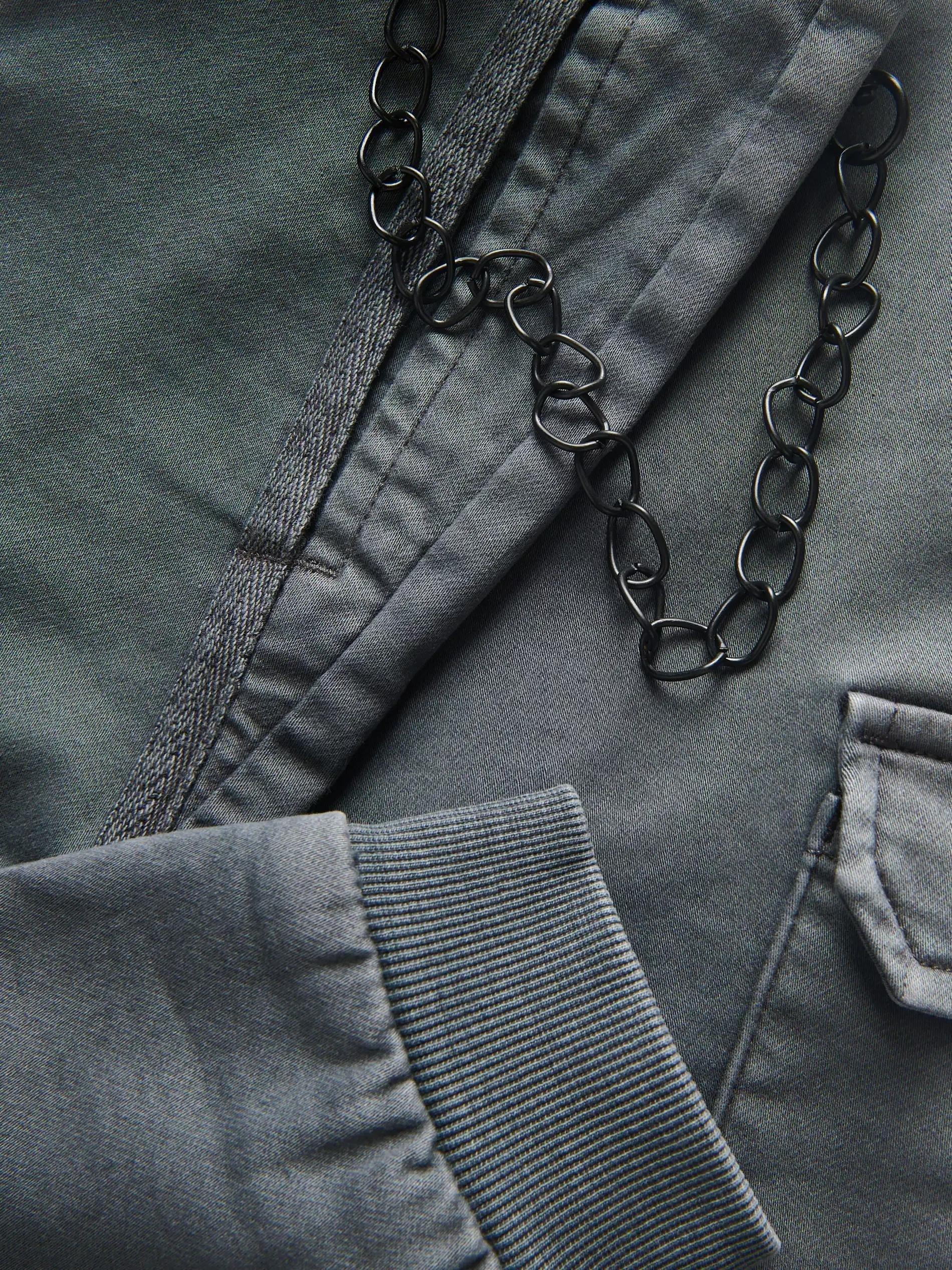 Grey Elastic Jogger Pants With Decorative Chains, Grey, large image number 2