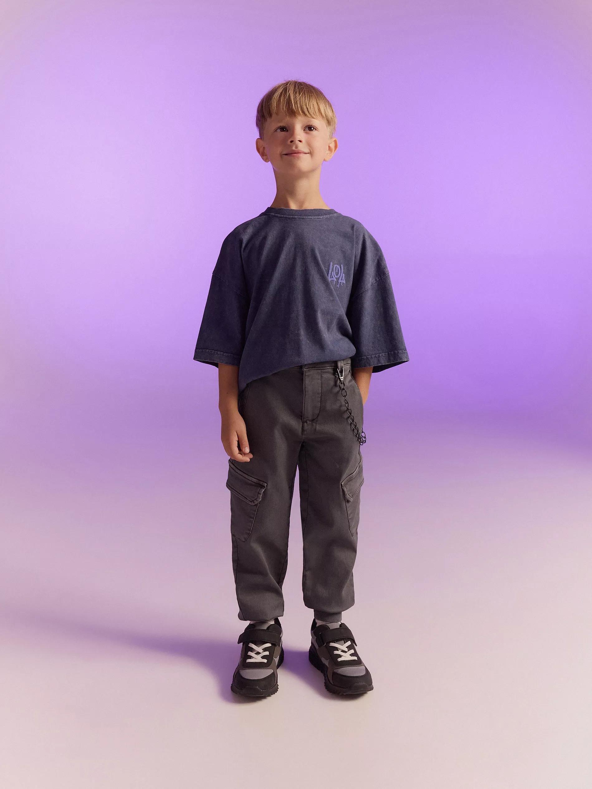 Grey Elastic Jogger Pants With Decorative Chains, Grey, large image number 5