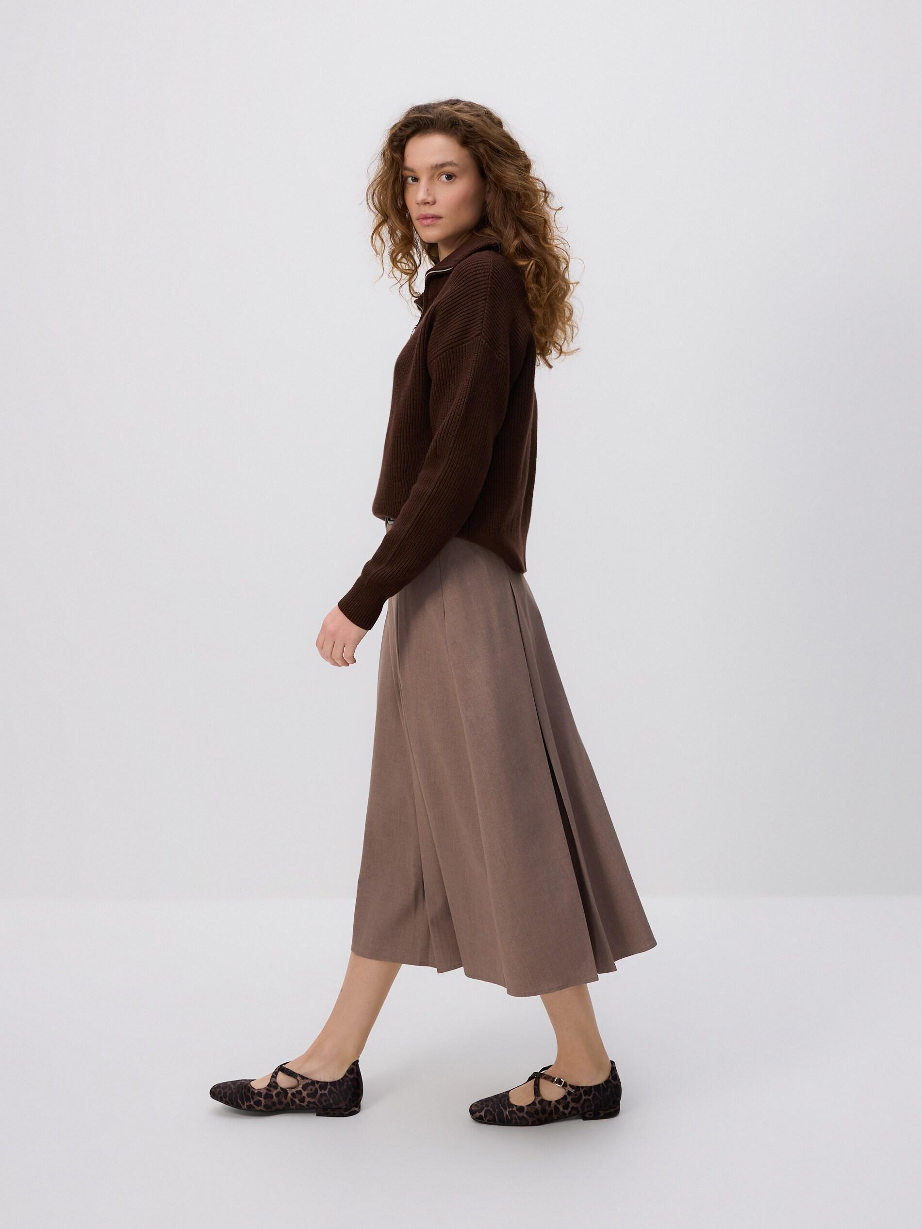 Beige Pleated Midi Skirt, Beige, large image number 0