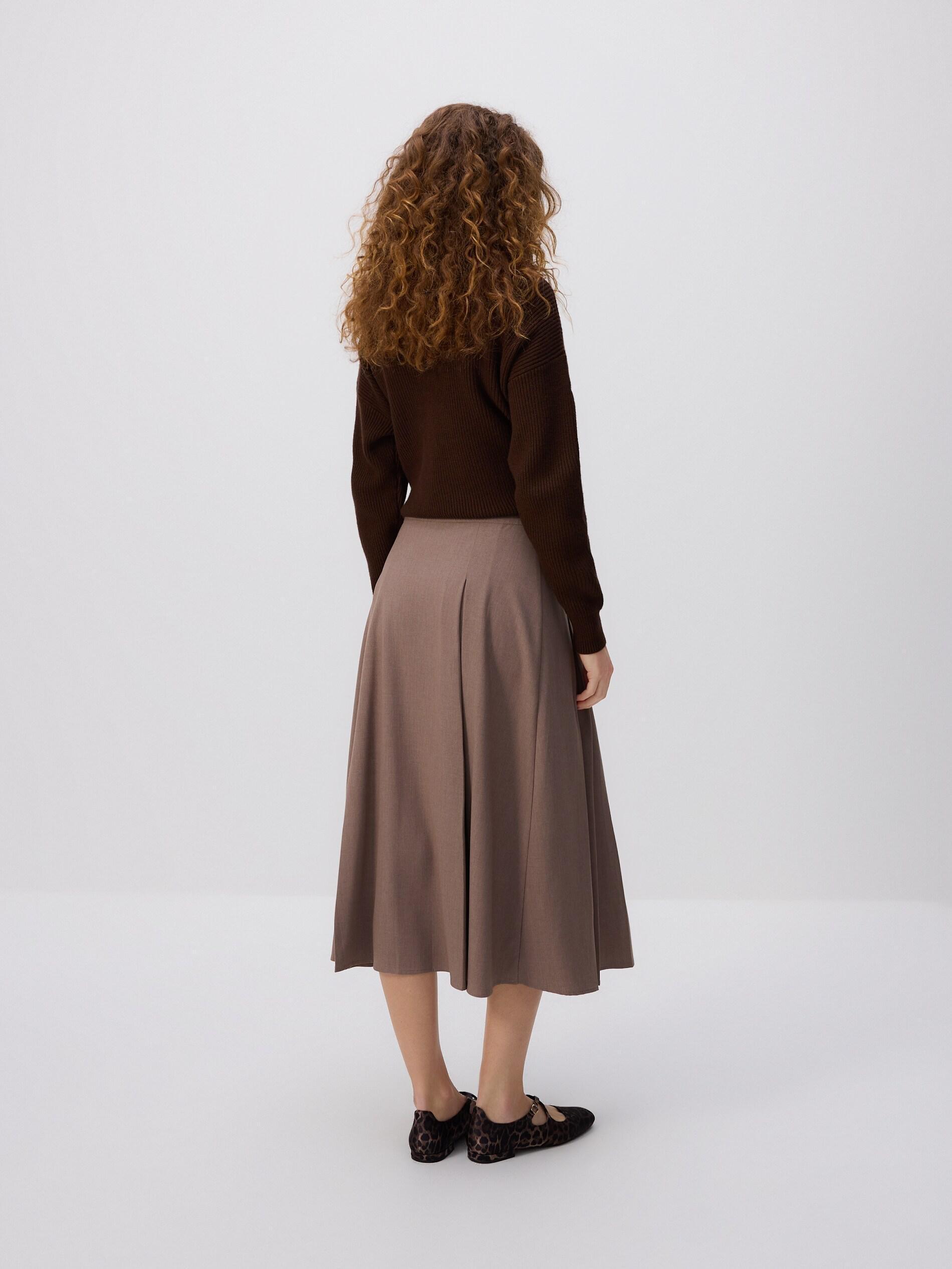 Beige Pleated Midi Skirt, Beige, large image number 3