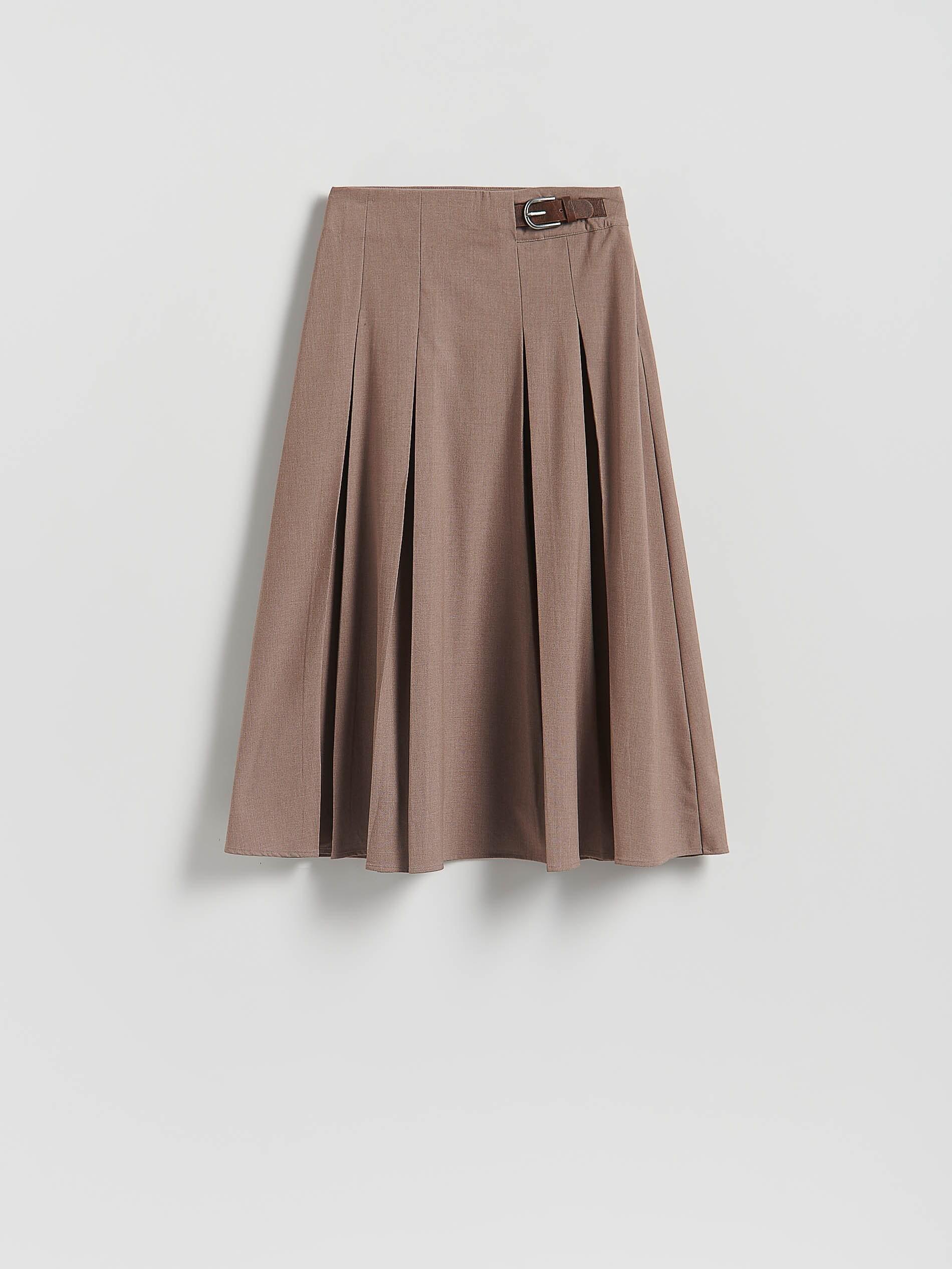Beige Pleated Midi Skirt, Beige, large image number 4