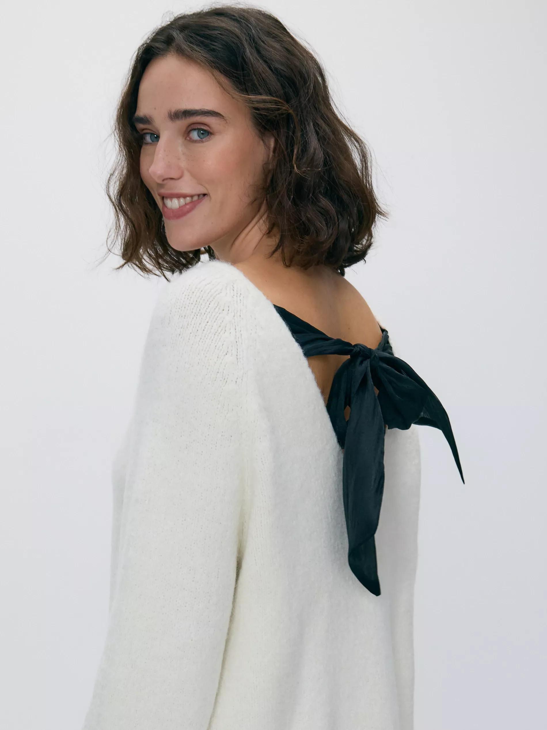 Beige Dress With Tie Detail, Ivory, medium