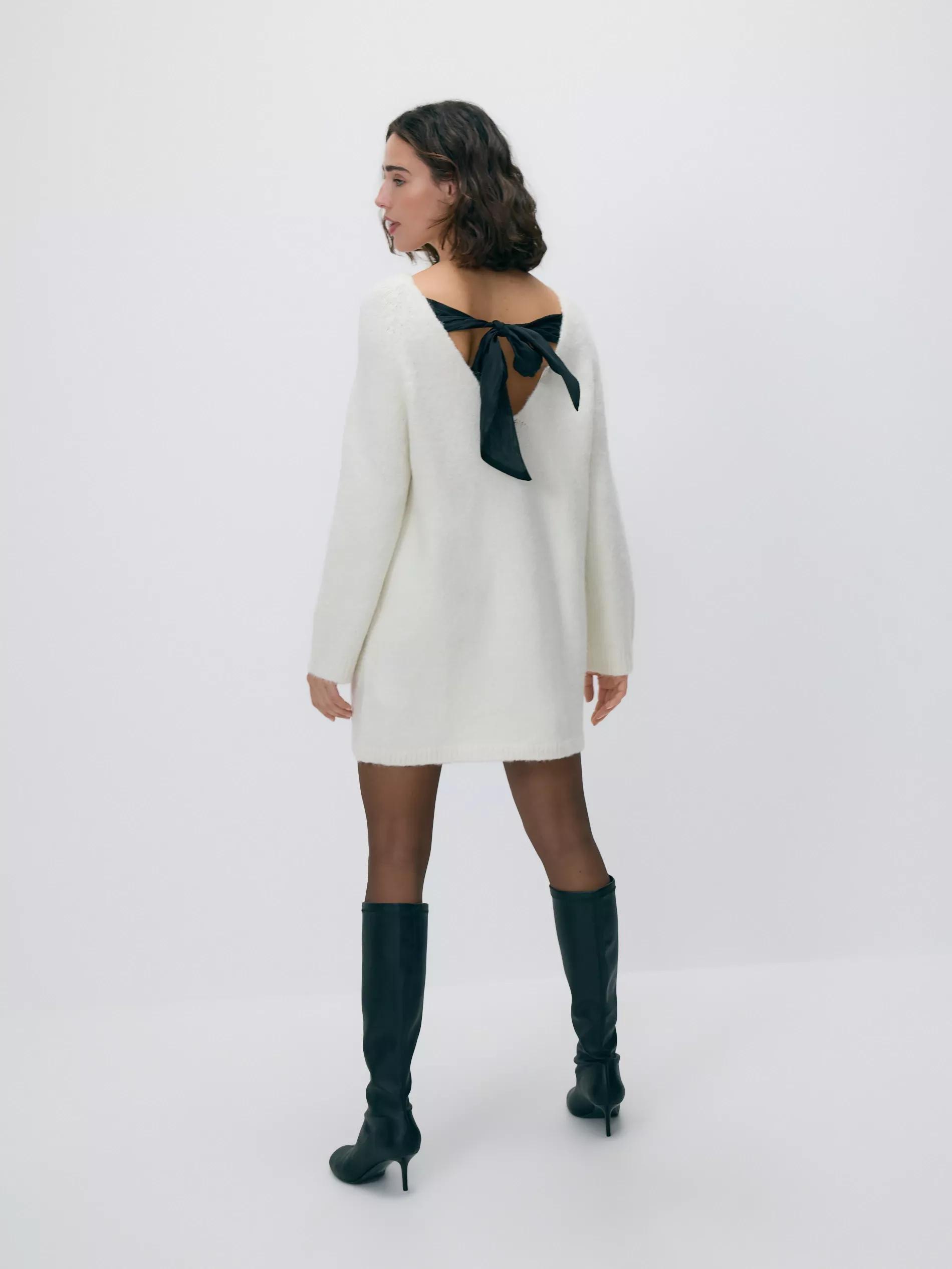 Beige Dress With Tie Detail, Ivory, large image number 2