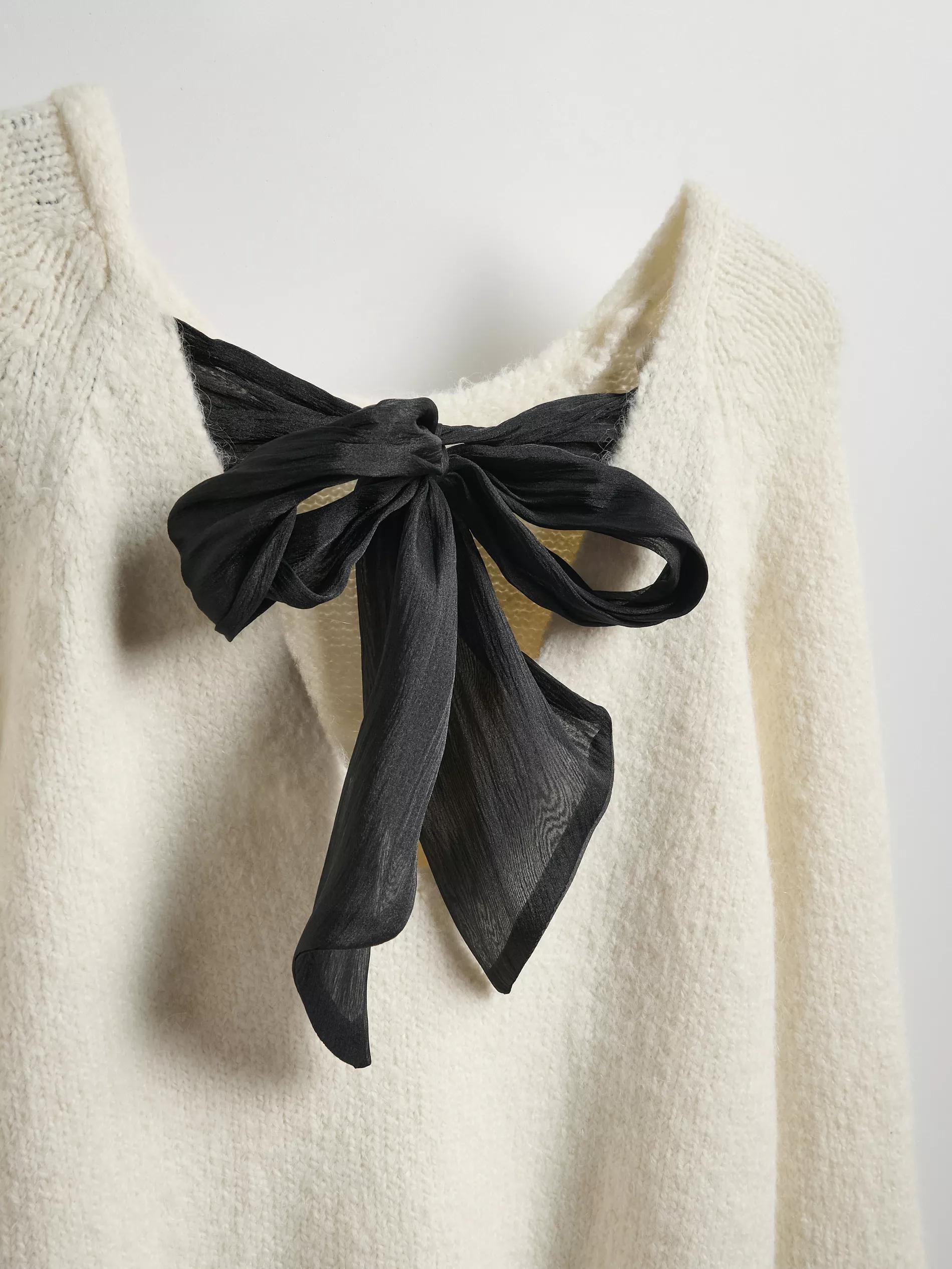 Beige Dress With Tie Detail, Ivory, large image number 4