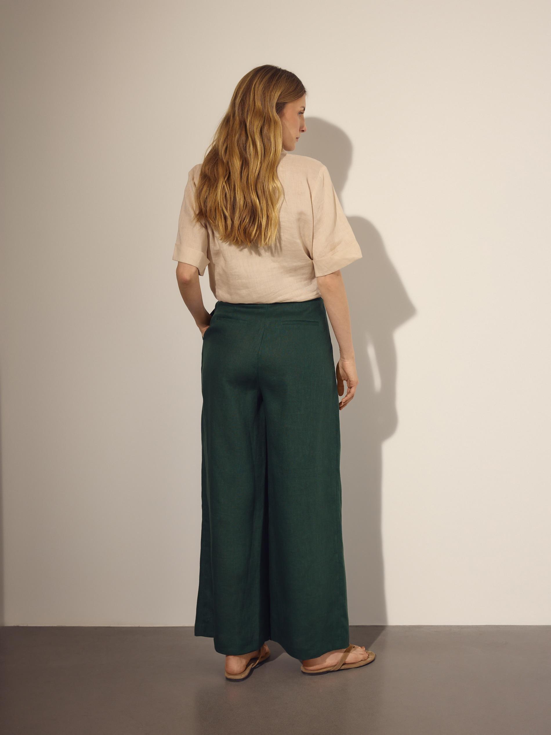 Green Linen Trousers With Tie, Green, large image number 2