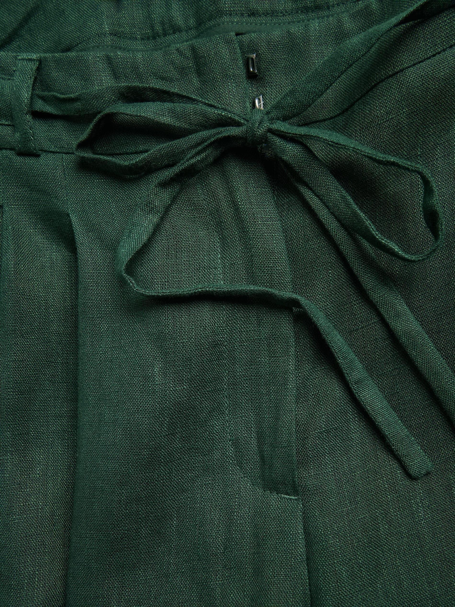 Green Linen Trousers With Tie, Green, large image number 5