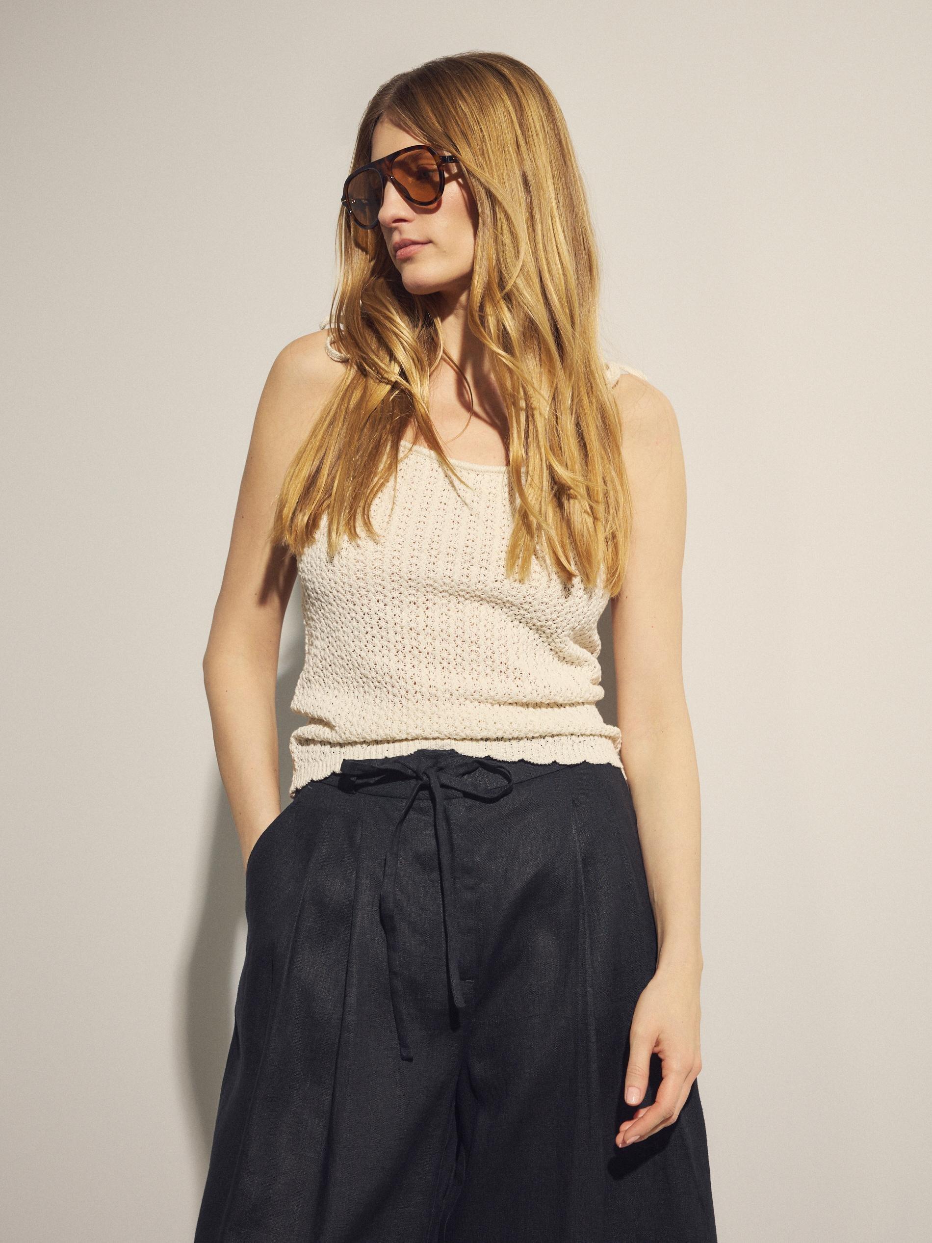 Black Linen Trousers With Tie, Black, large image number 2
