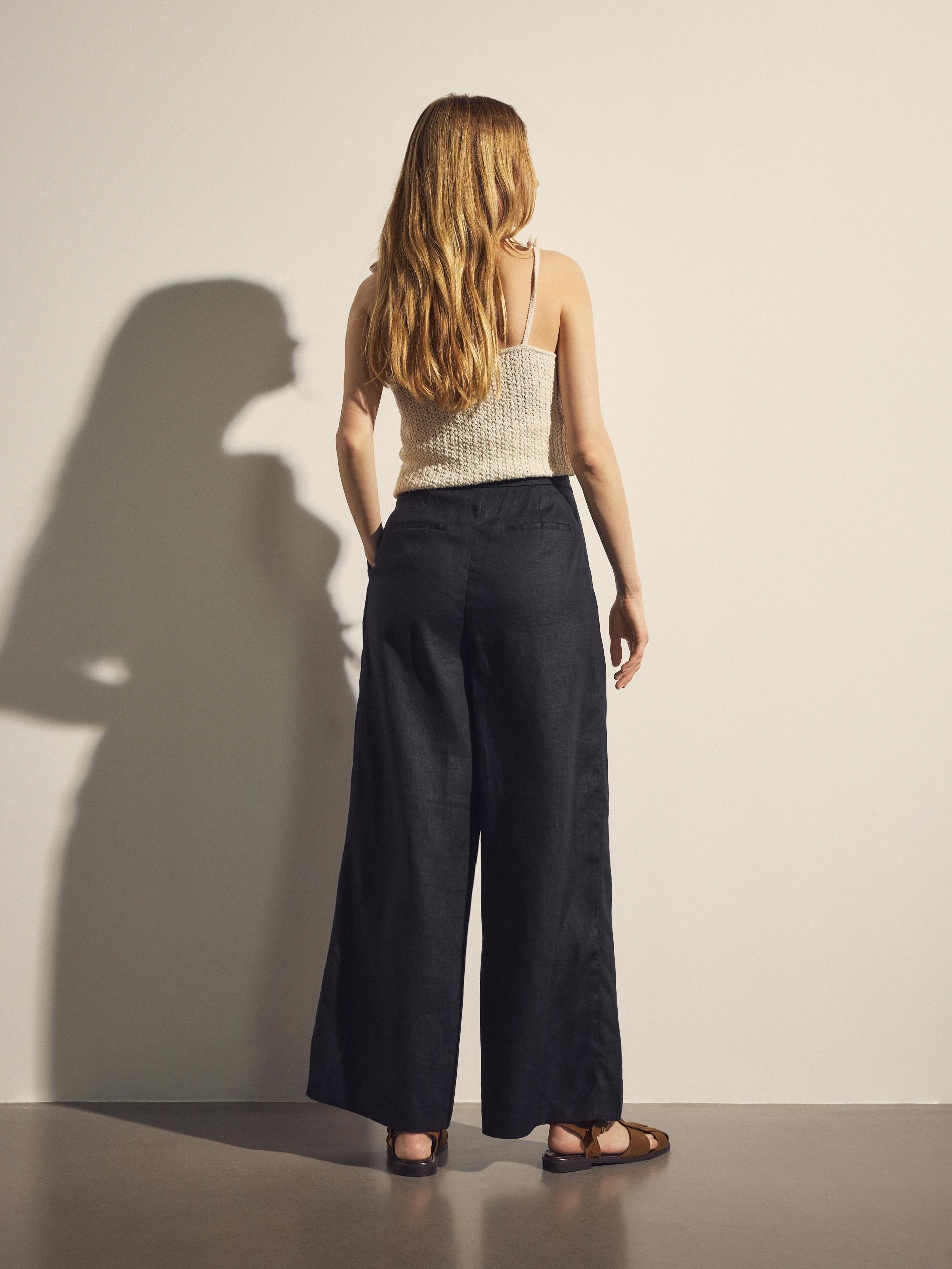 Black Linen Trousers With Tie, Black, large image number 3