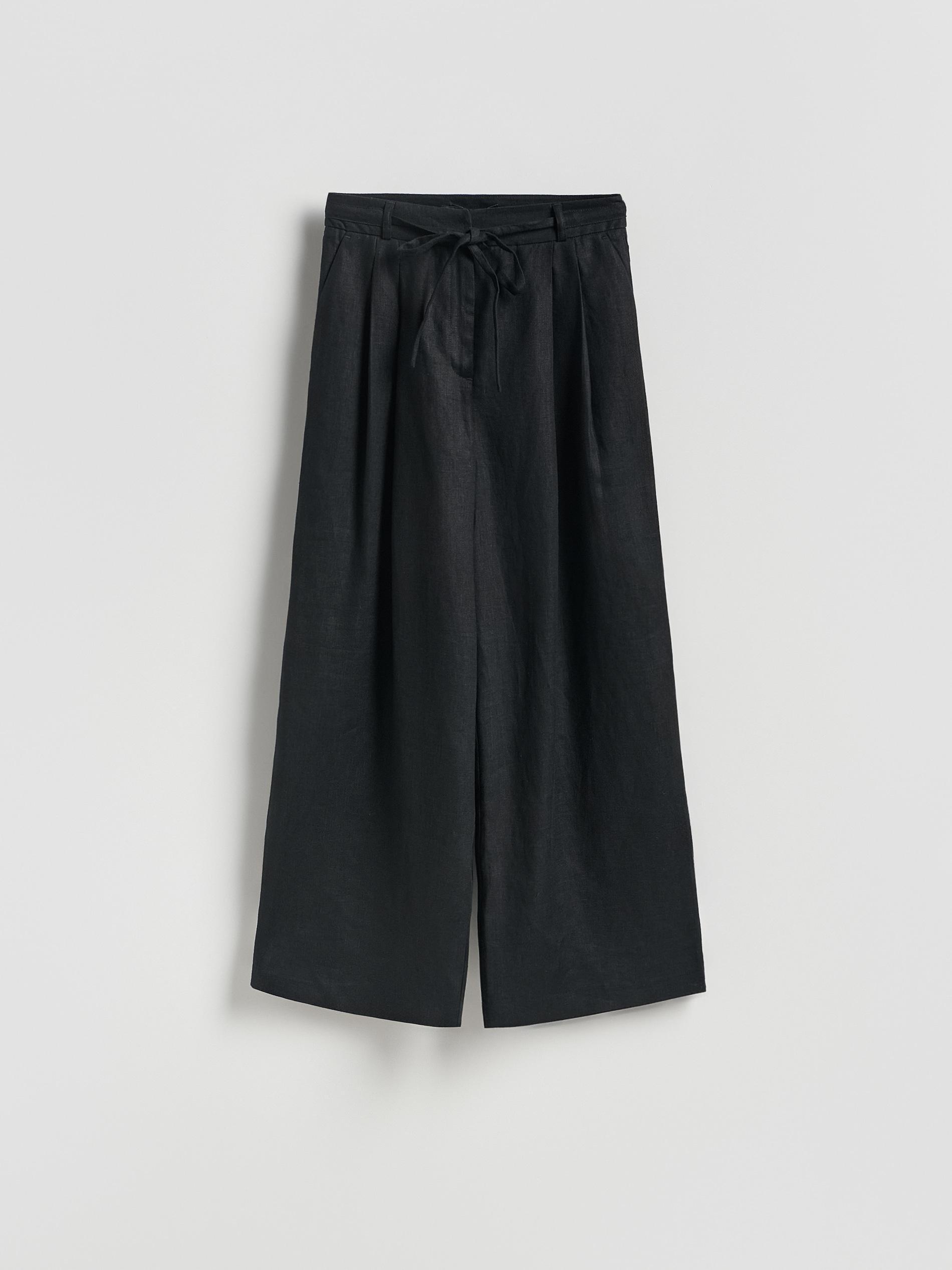 Black Linen Trousers With Tie, Black, large image number 4