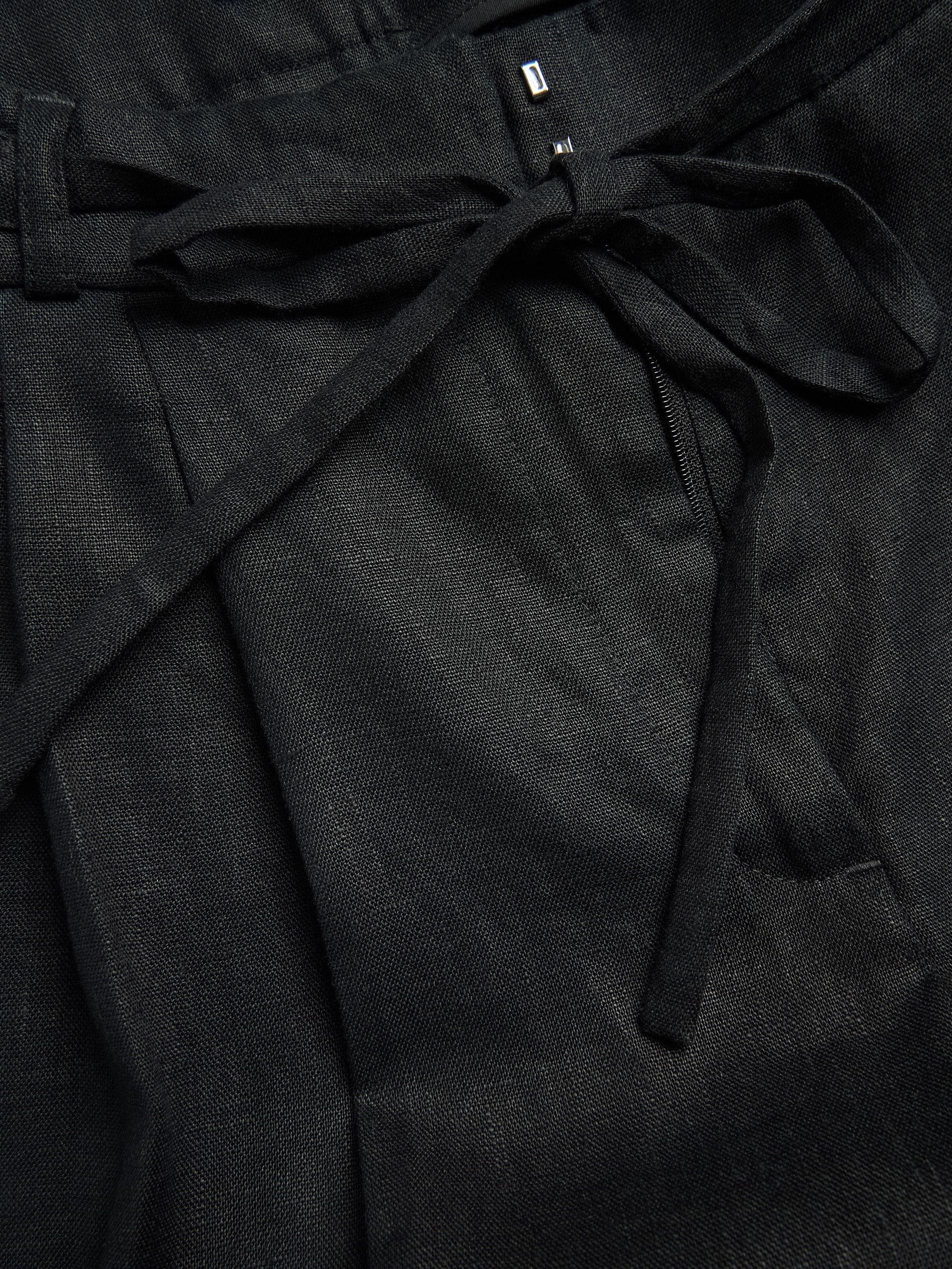 Black Linen Trousers With Tie, Black, large image number 5