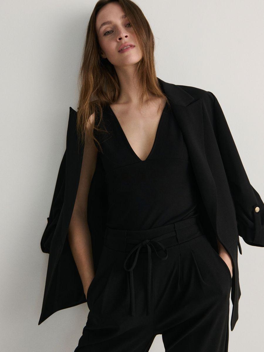 Black Blazer With Roll-Up Sleeves, , large image number 1