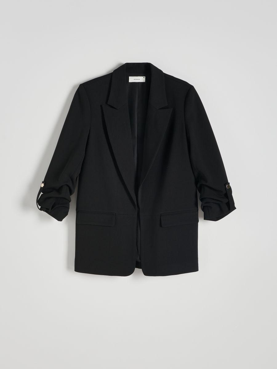 Black Blazer With Roll-Up Sleeves, , large image number 2