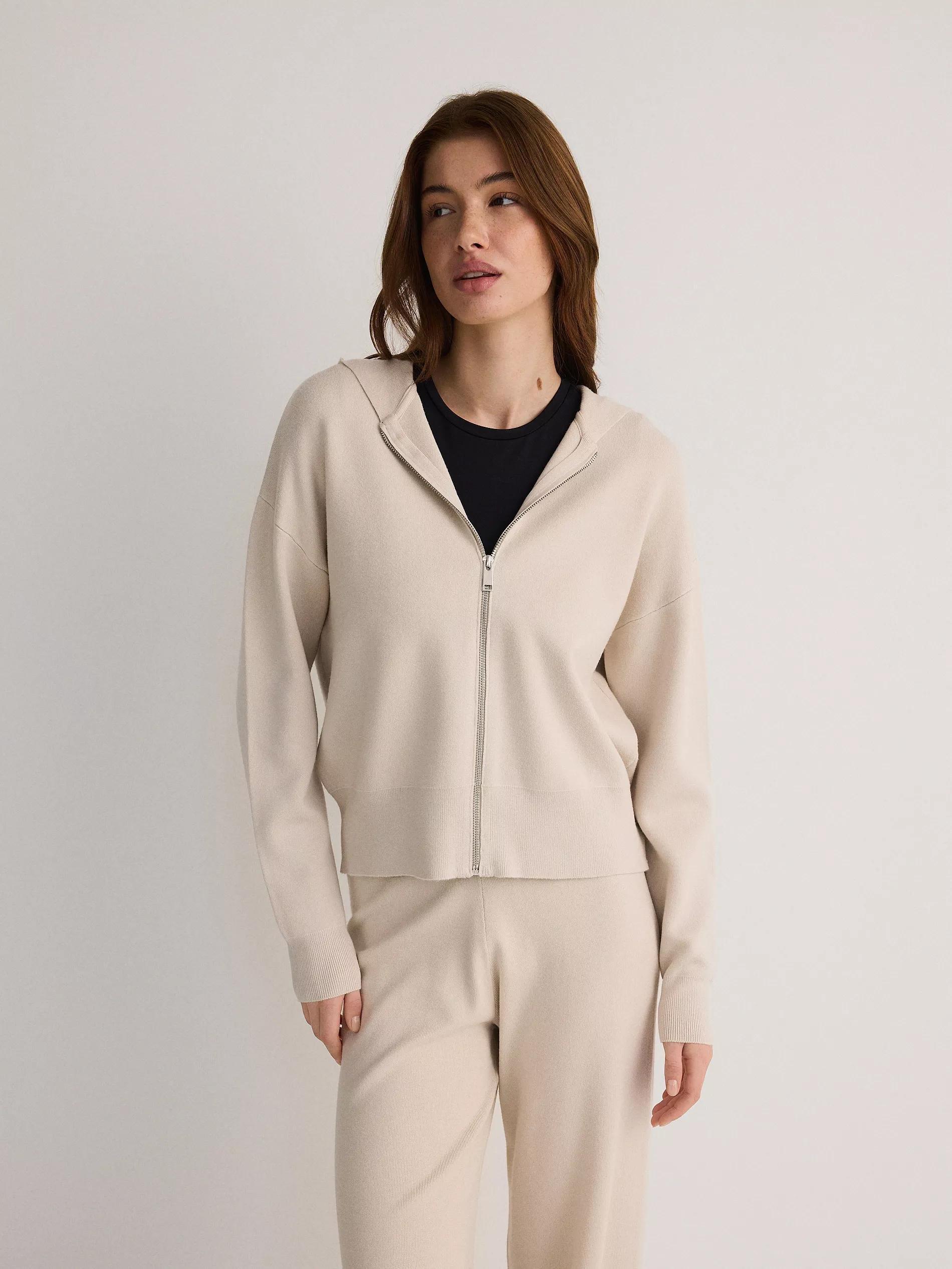 Beige Zip-Up Hoodie, , large image number 0