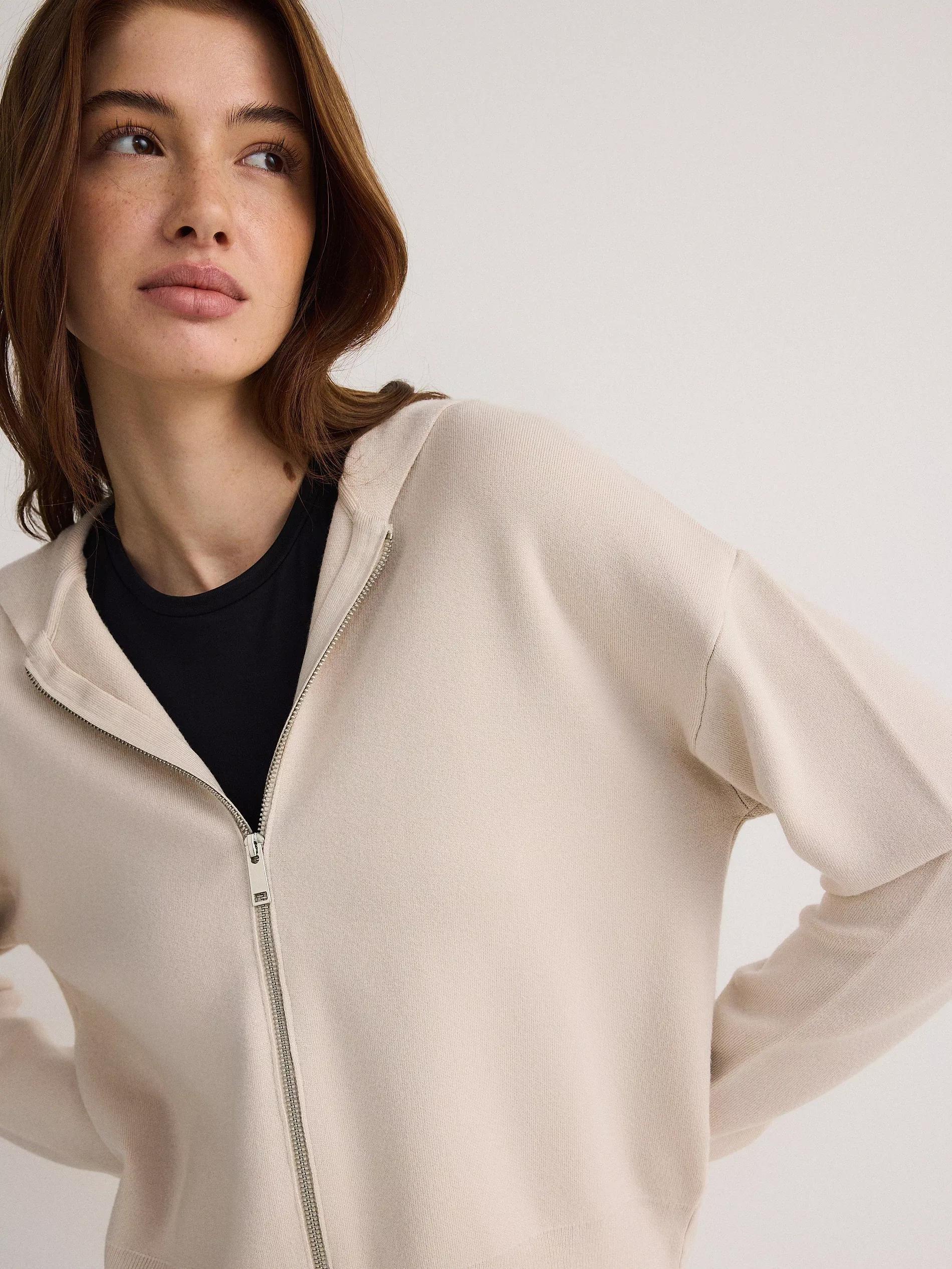 Beige Zip-Up Hoodie, , large image number 1