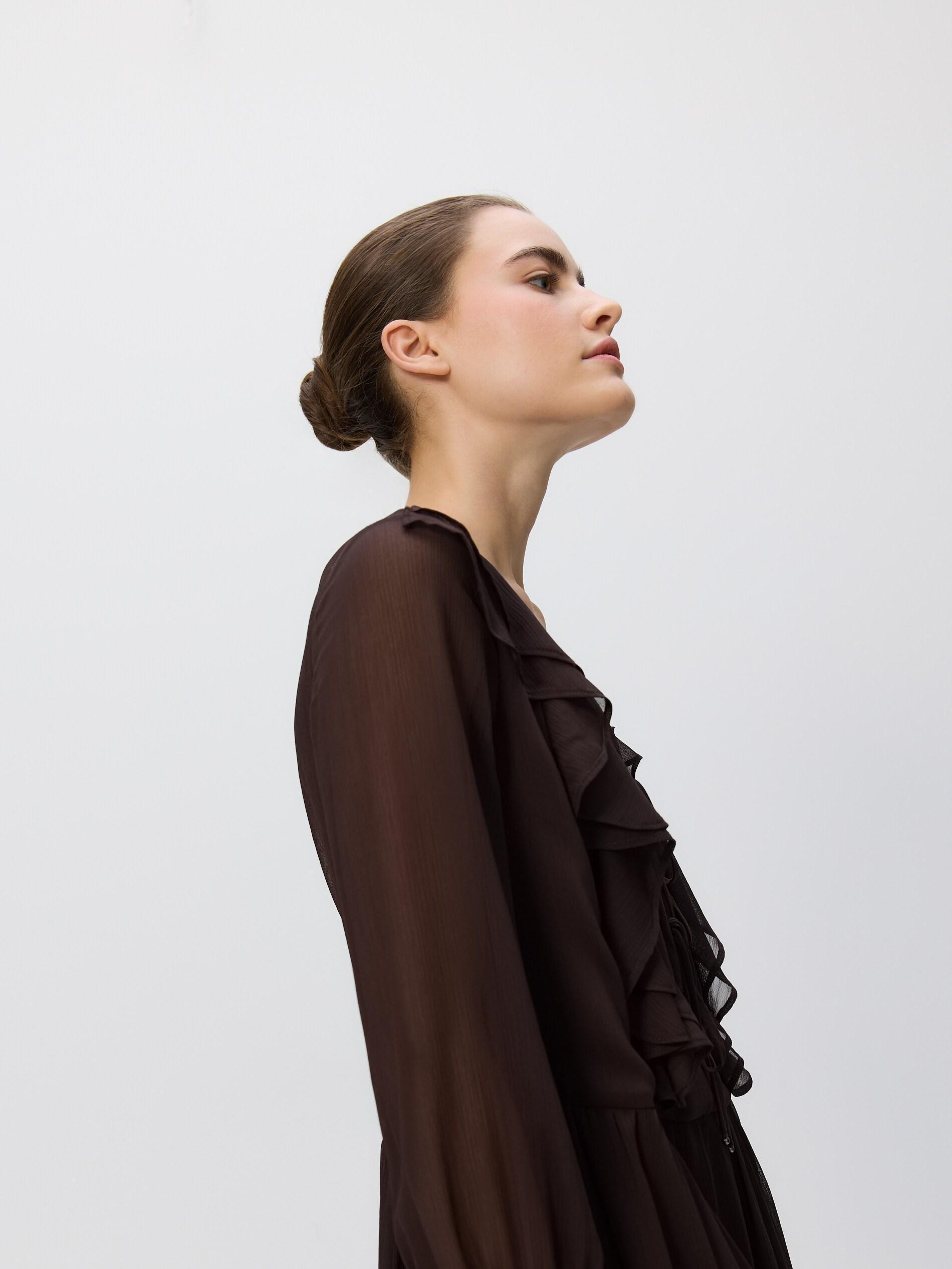 DARK BROWN Dress with ruffle details, Brown, large image number 1