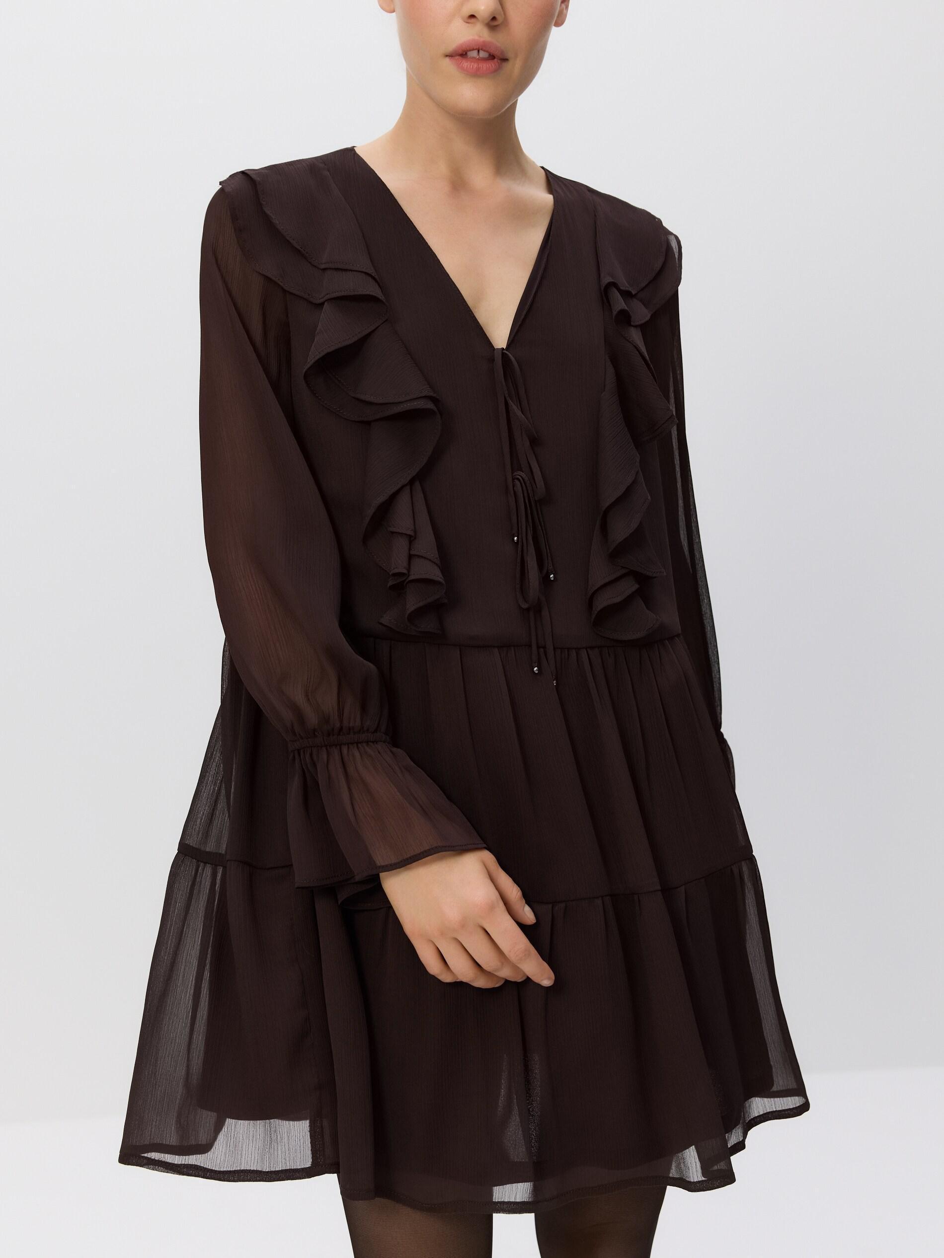 DARK BROWN Dress with ruffle details, Brown, large image number 2