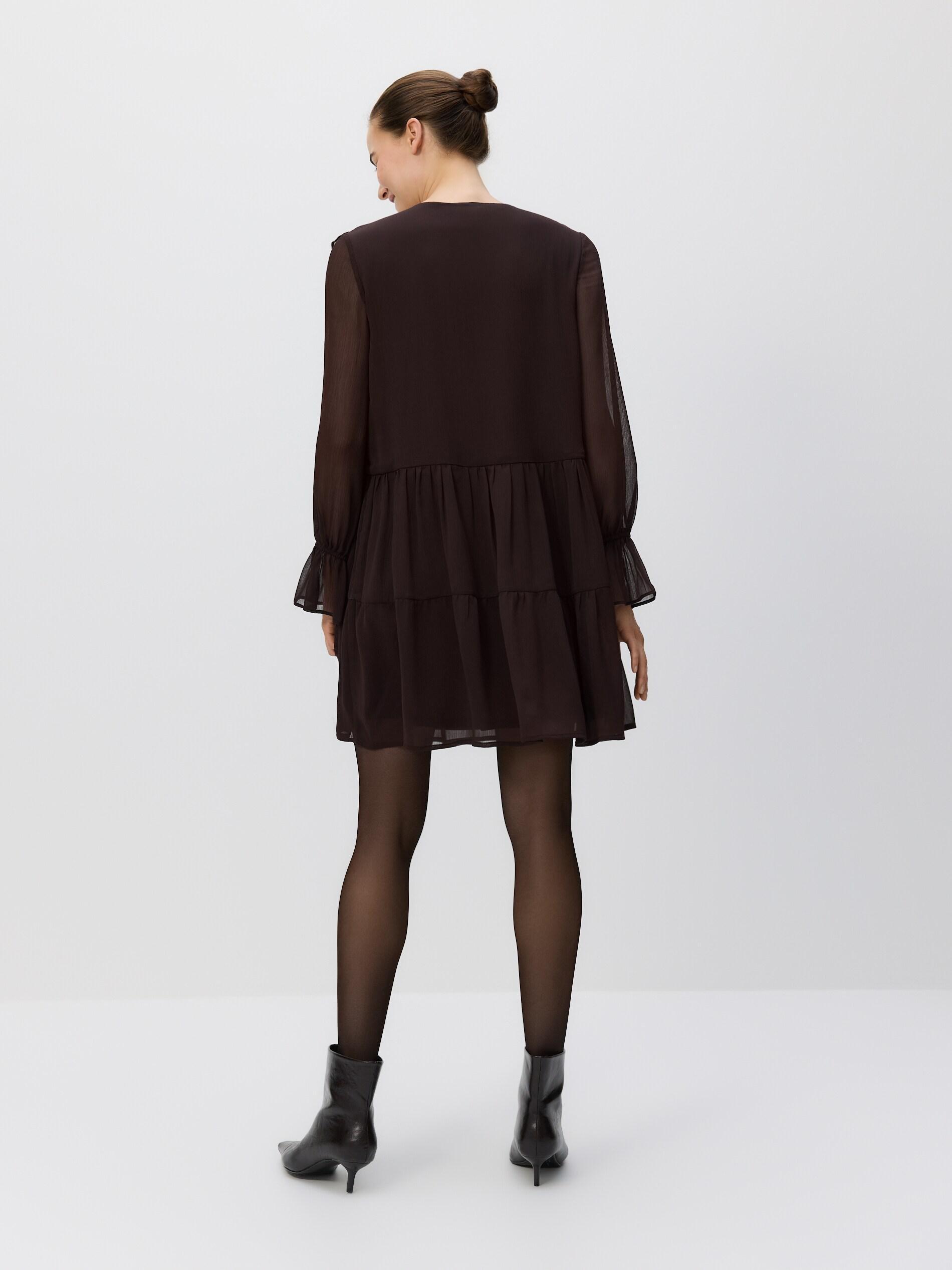 DARK BROWN Dress with ruffle details, Brown, large image number 3