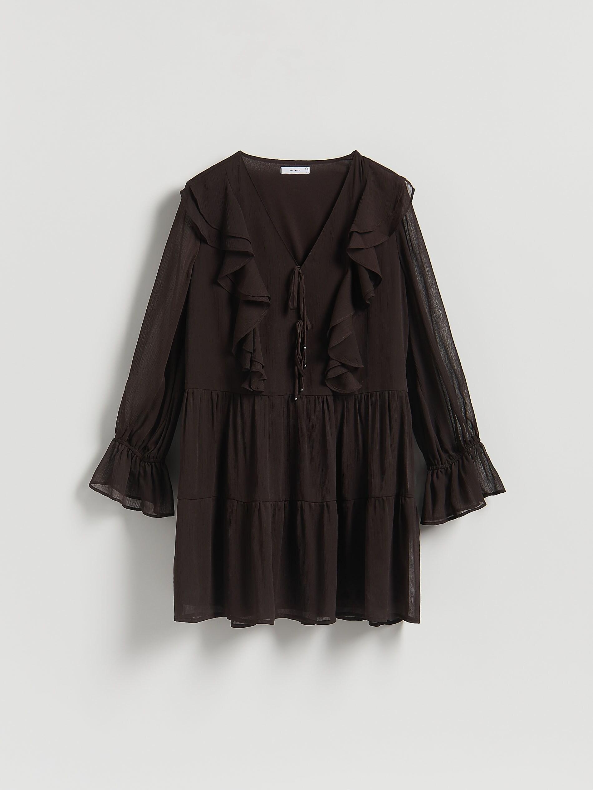 DARK BROWN Dress with ruffle details, Brown, large image number 4