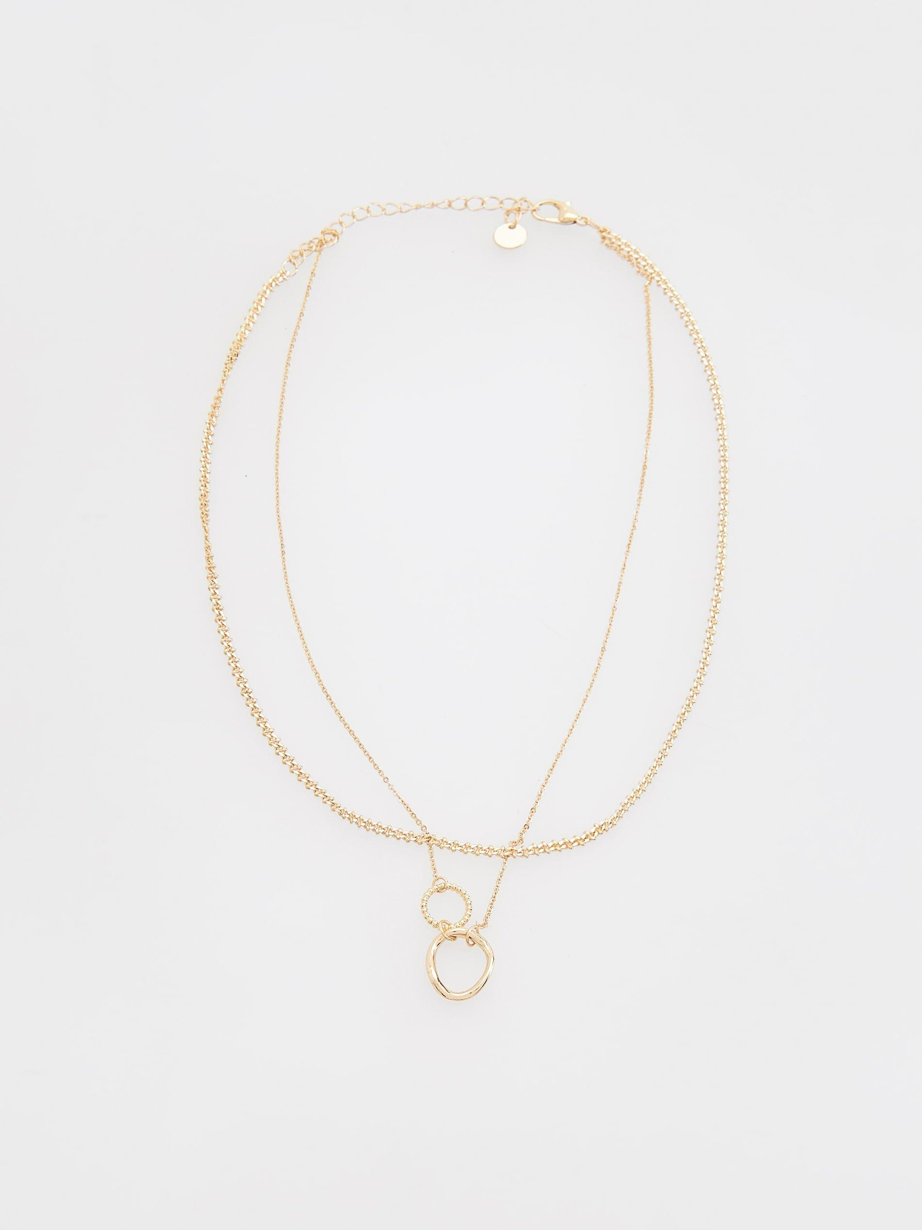 Golden Double Pendant Necklace, , large image number 0