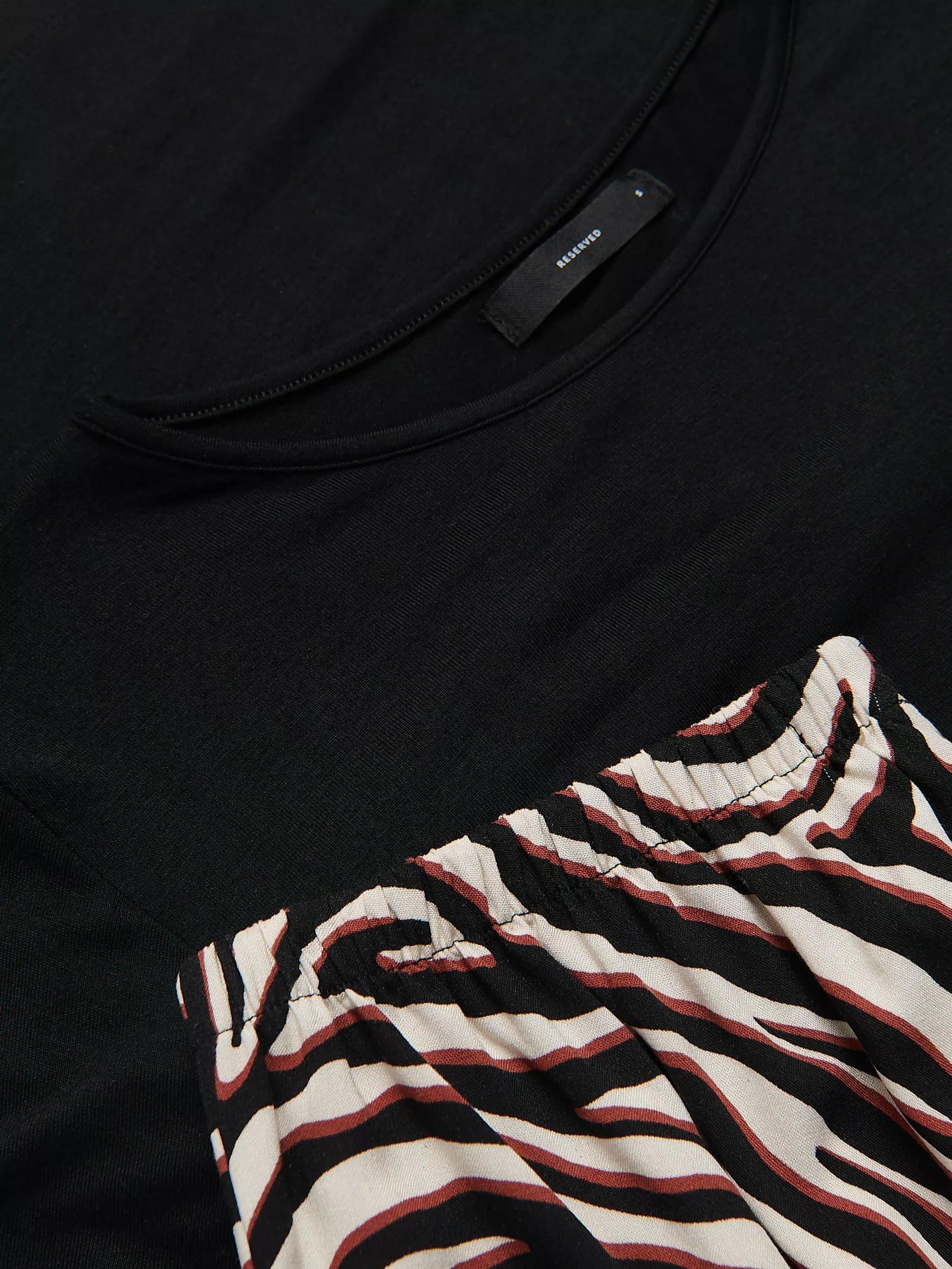 Black Two Piece Pyjama Set With Animal Print, Black, large image number 5