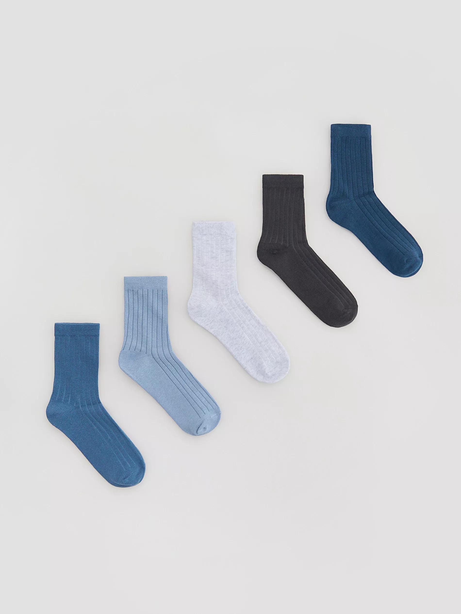 BLUE Cotton socks 5 pack, Blue, medium
