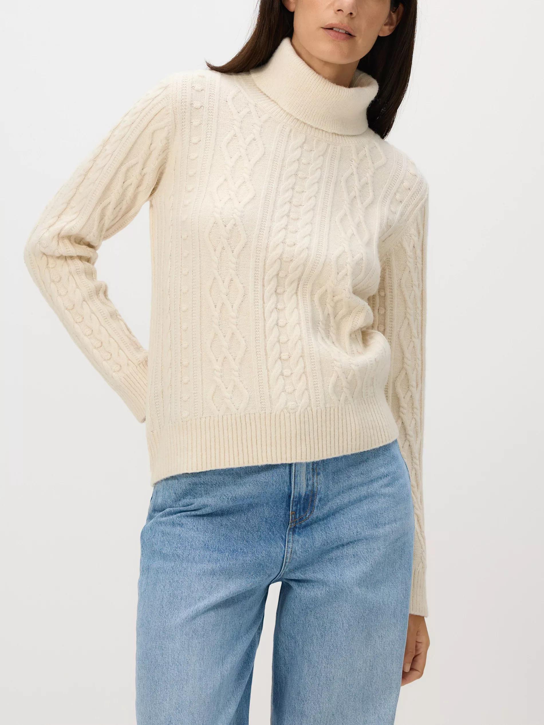 Beige Cable Knit Jumper, Ivory, large image number 0