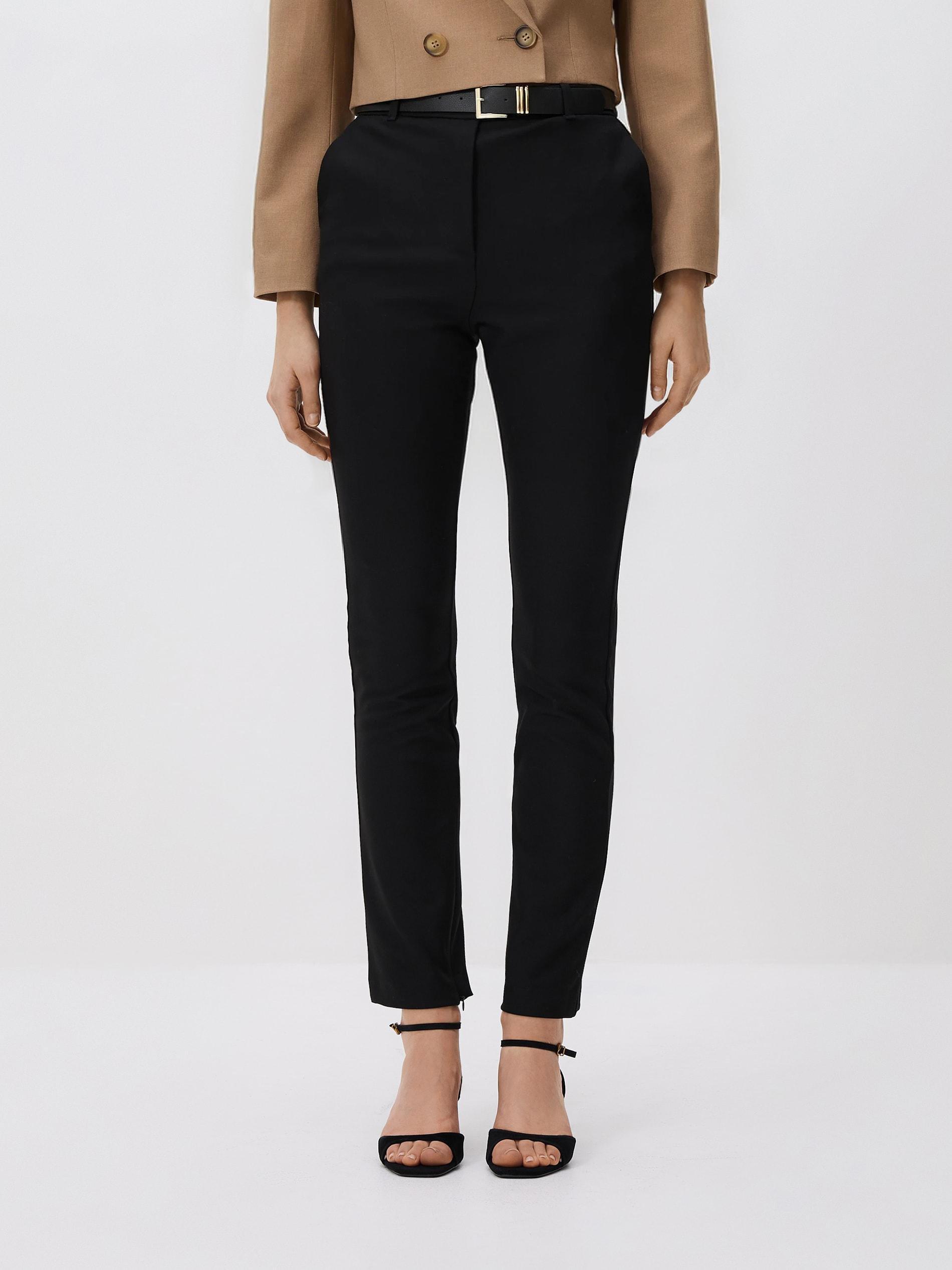 Black Trousers With Tie Waist Belt, Black, large image number 0