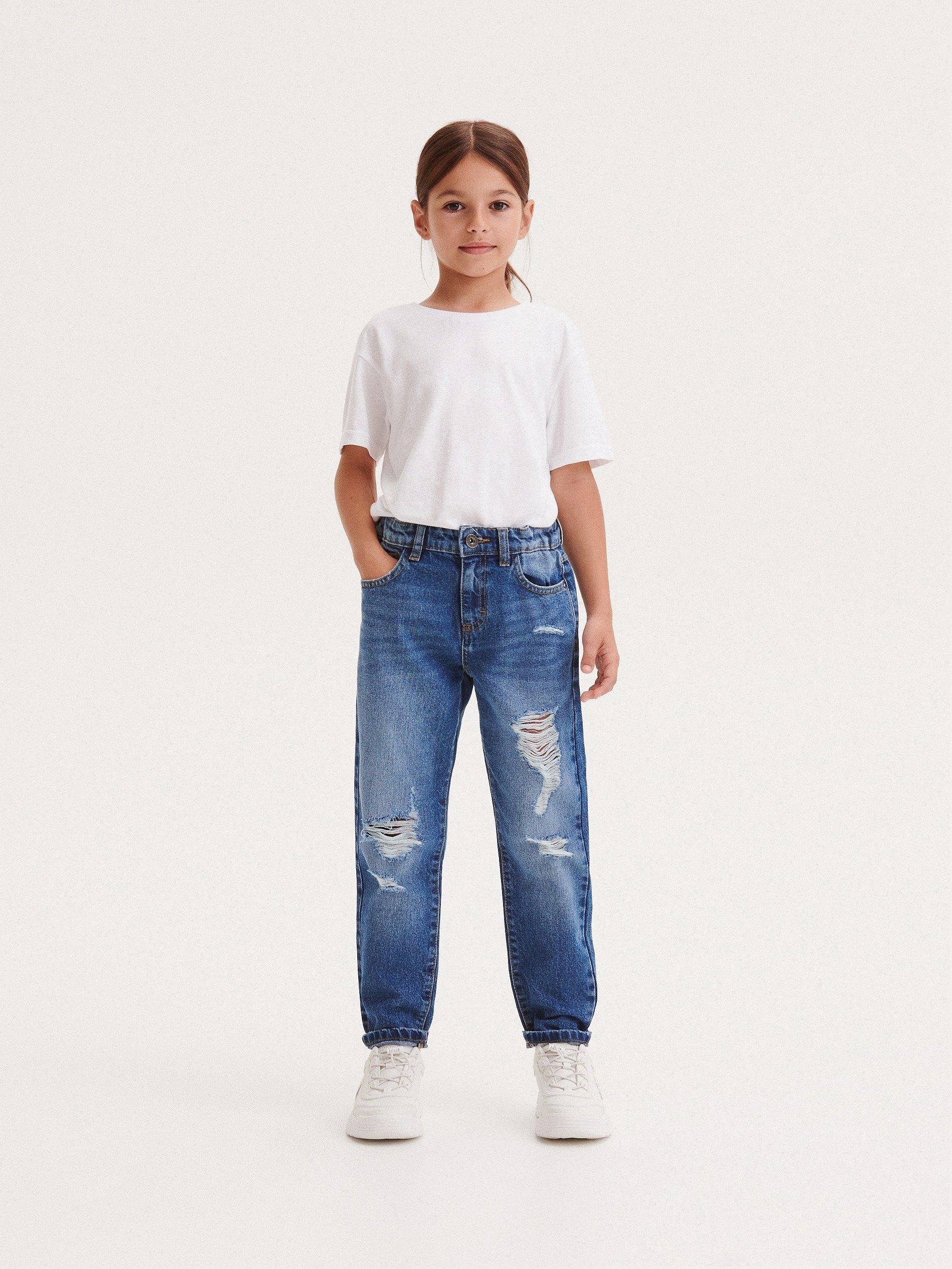 Blue Distressed Boyfriend Jeans, Kids Girls, , large image number 0