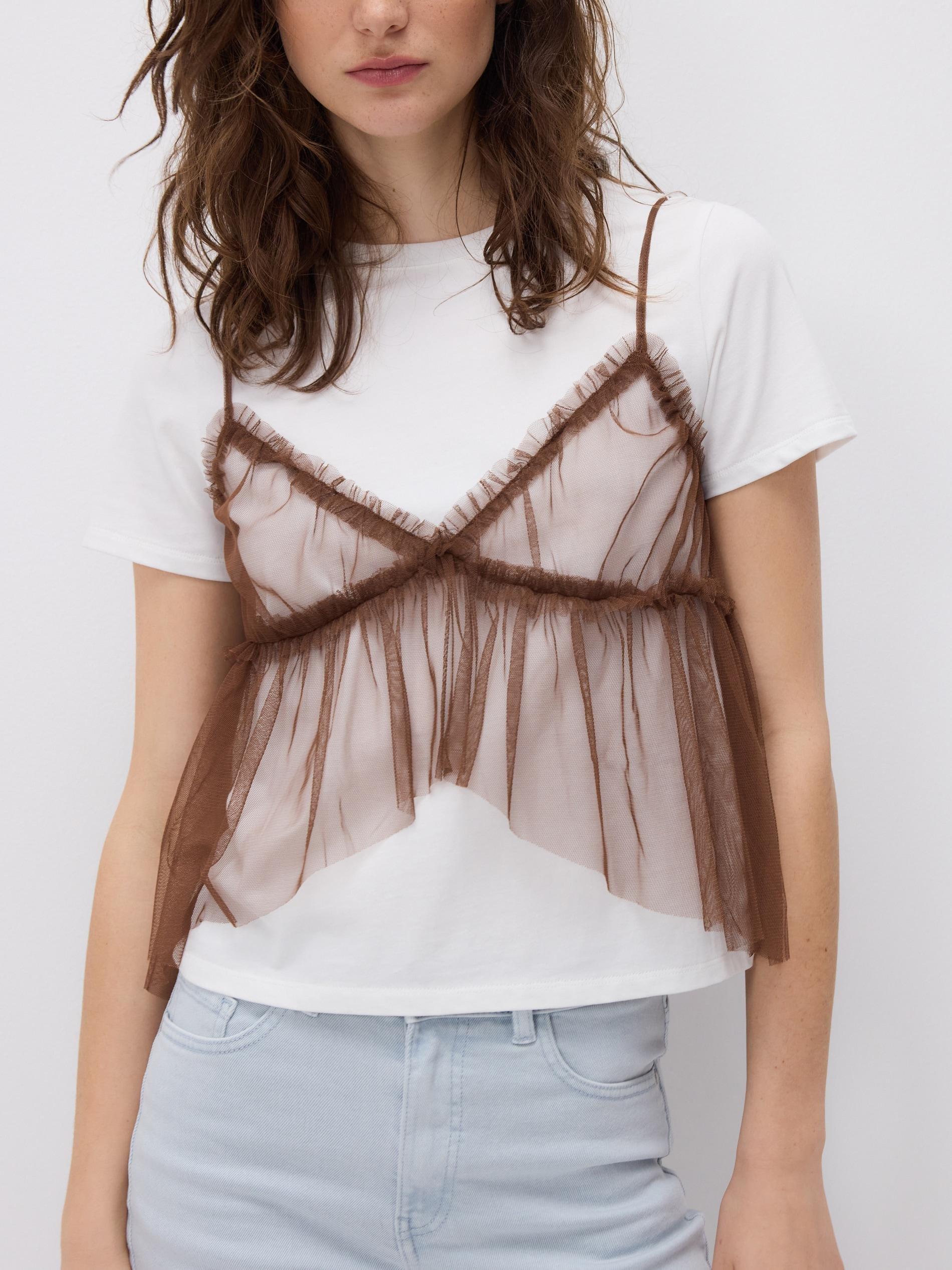 White Decorative Detail T-Shirt, White, medium