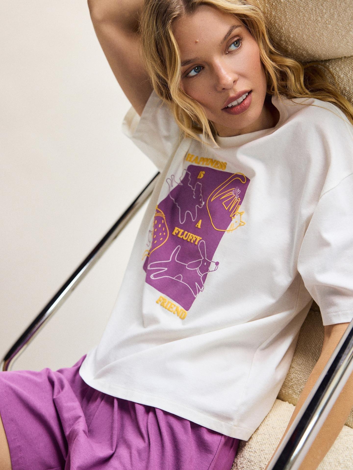 Purple Two Piece Printed Pyjama Set, Purple, medium