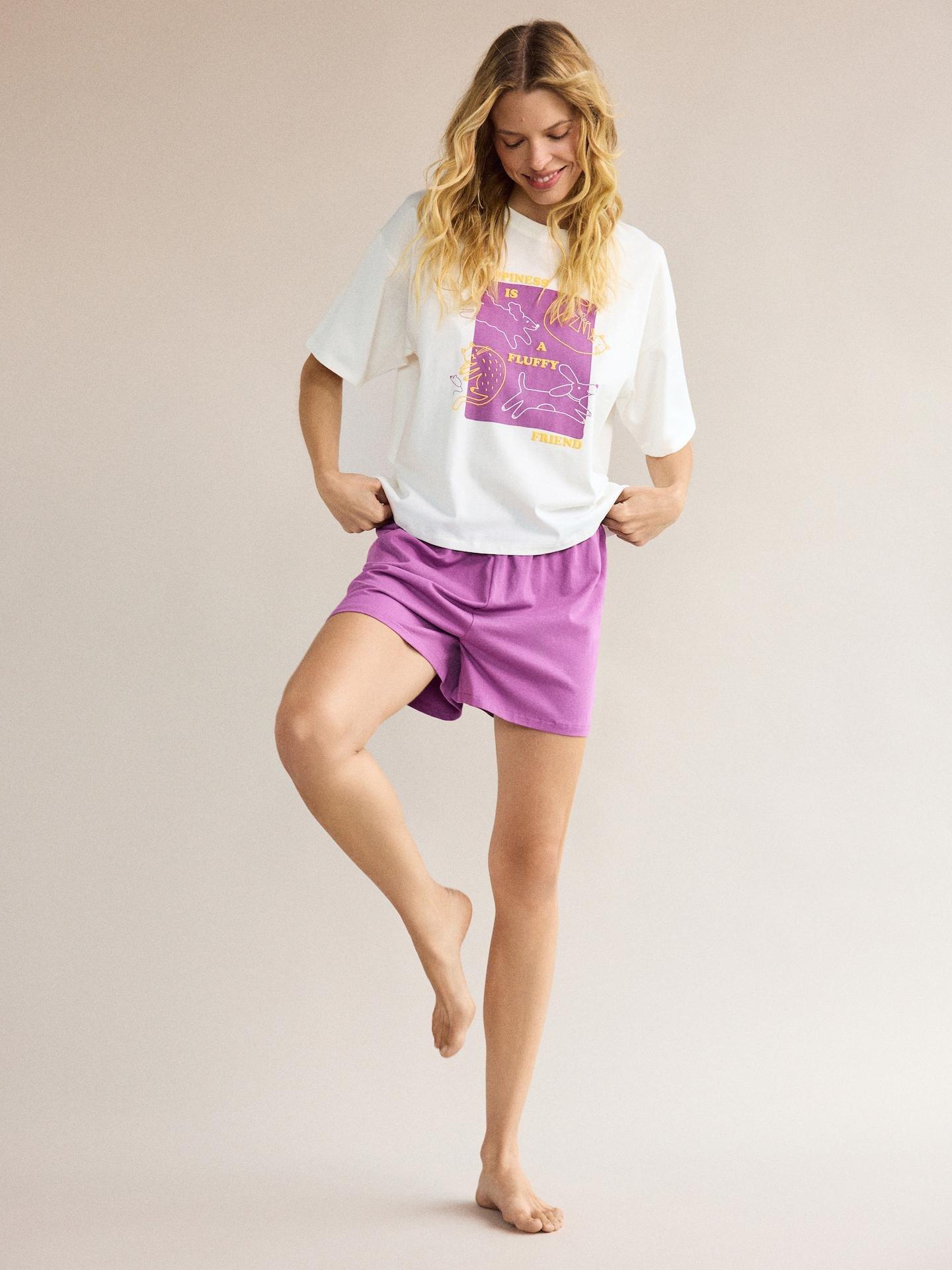 Purple Two Piece Printed Pyjama Set, Purple, medium