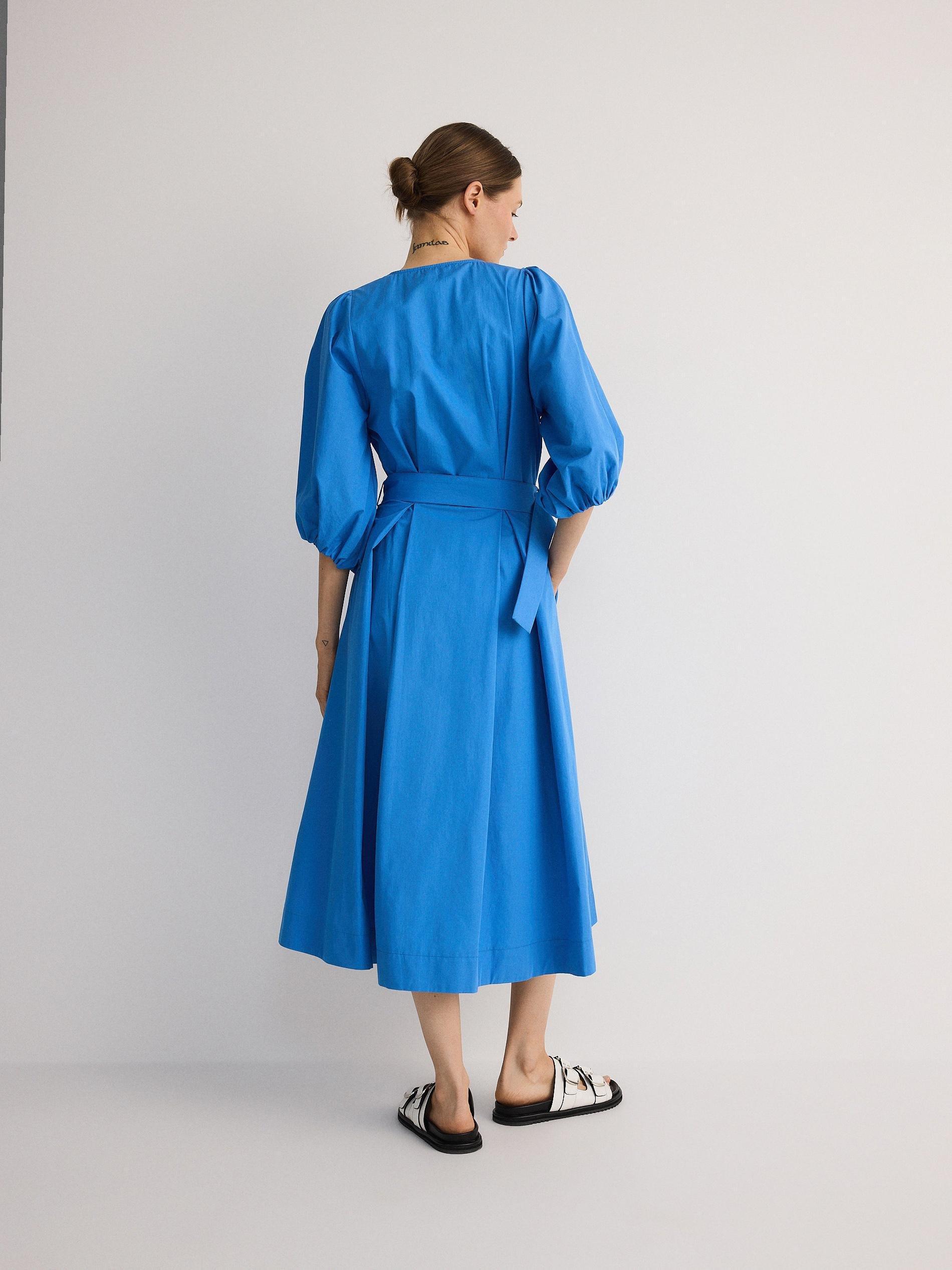 Blue Long Sleeve Belted Dress, , large image number 4