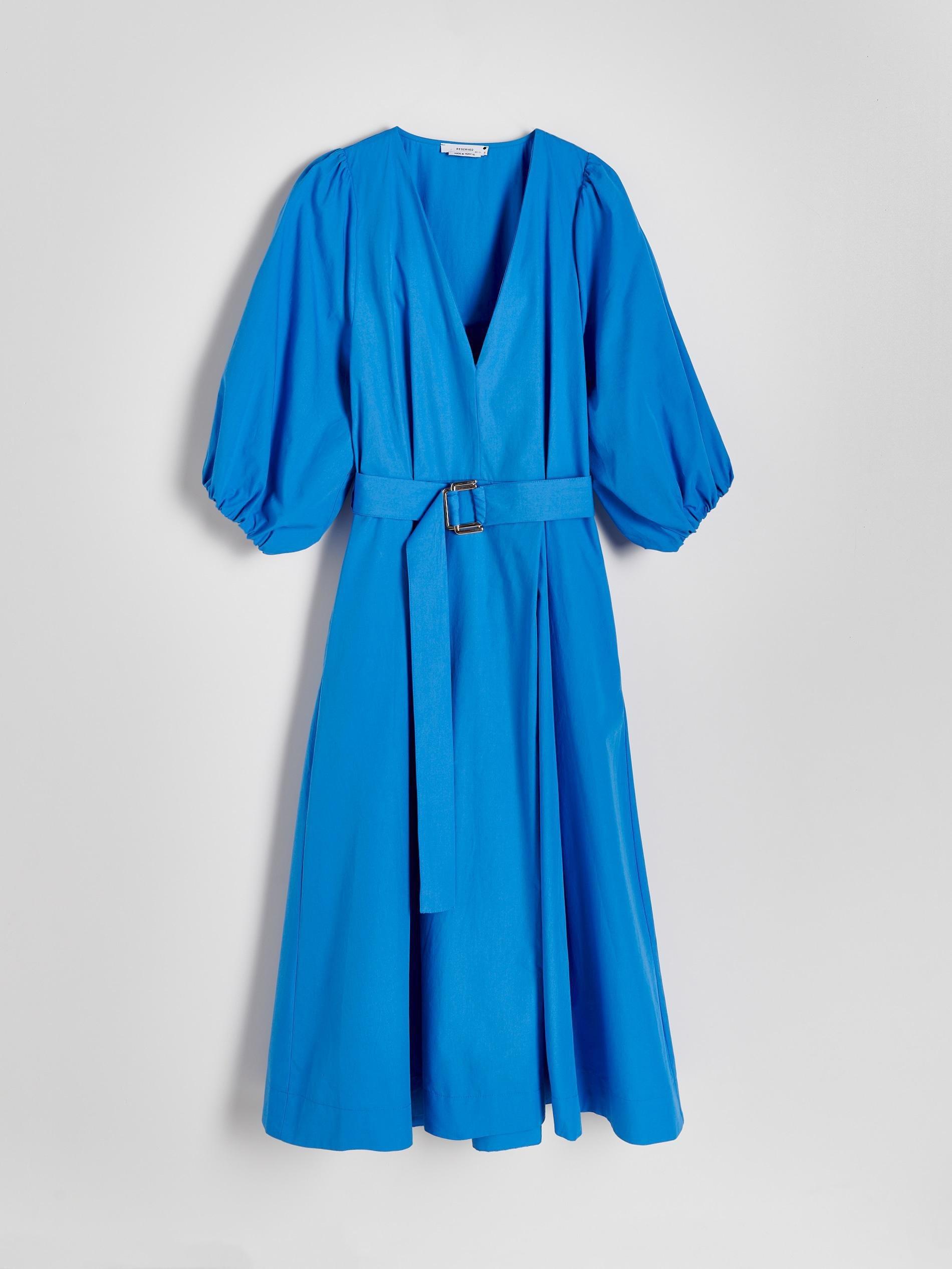 Blue Long Sleeve Belted Dress, , large image number 5