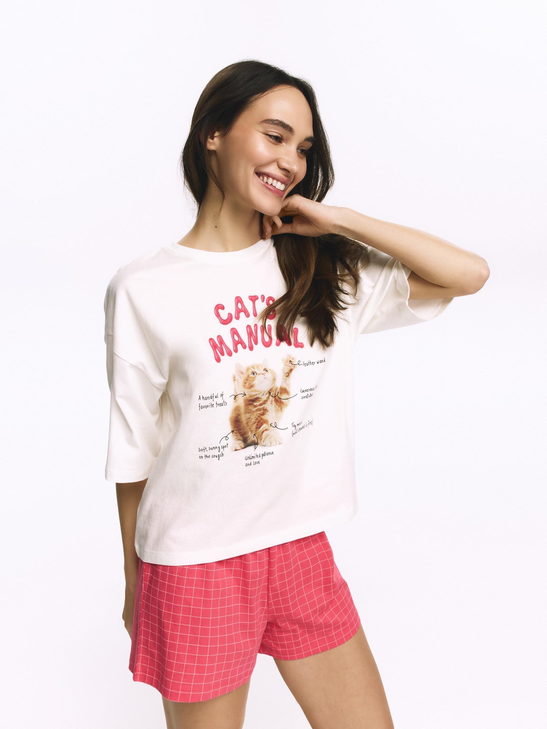 Pink Two Piece Printed Pyjama Set, Pink, medium