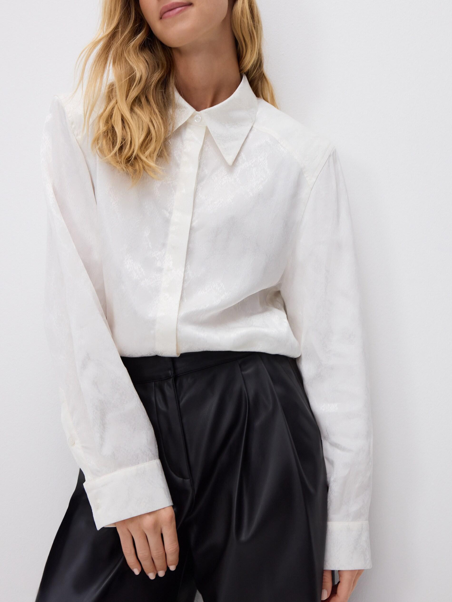 Cream Shiny Fabric Shirt, Ivory, large image number 0