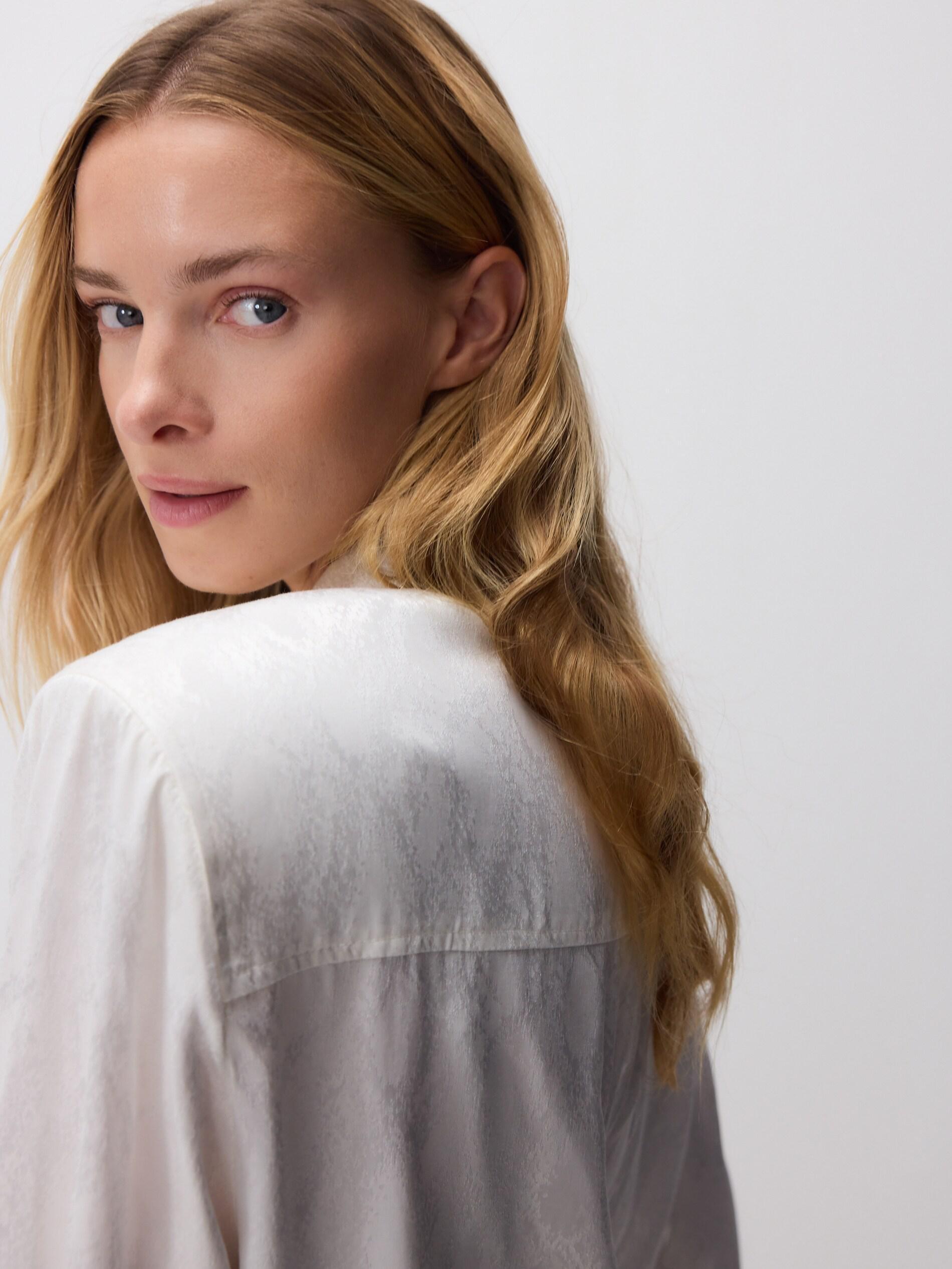 Cream Shiny Fabric Shirt, Ivory, large image number 1