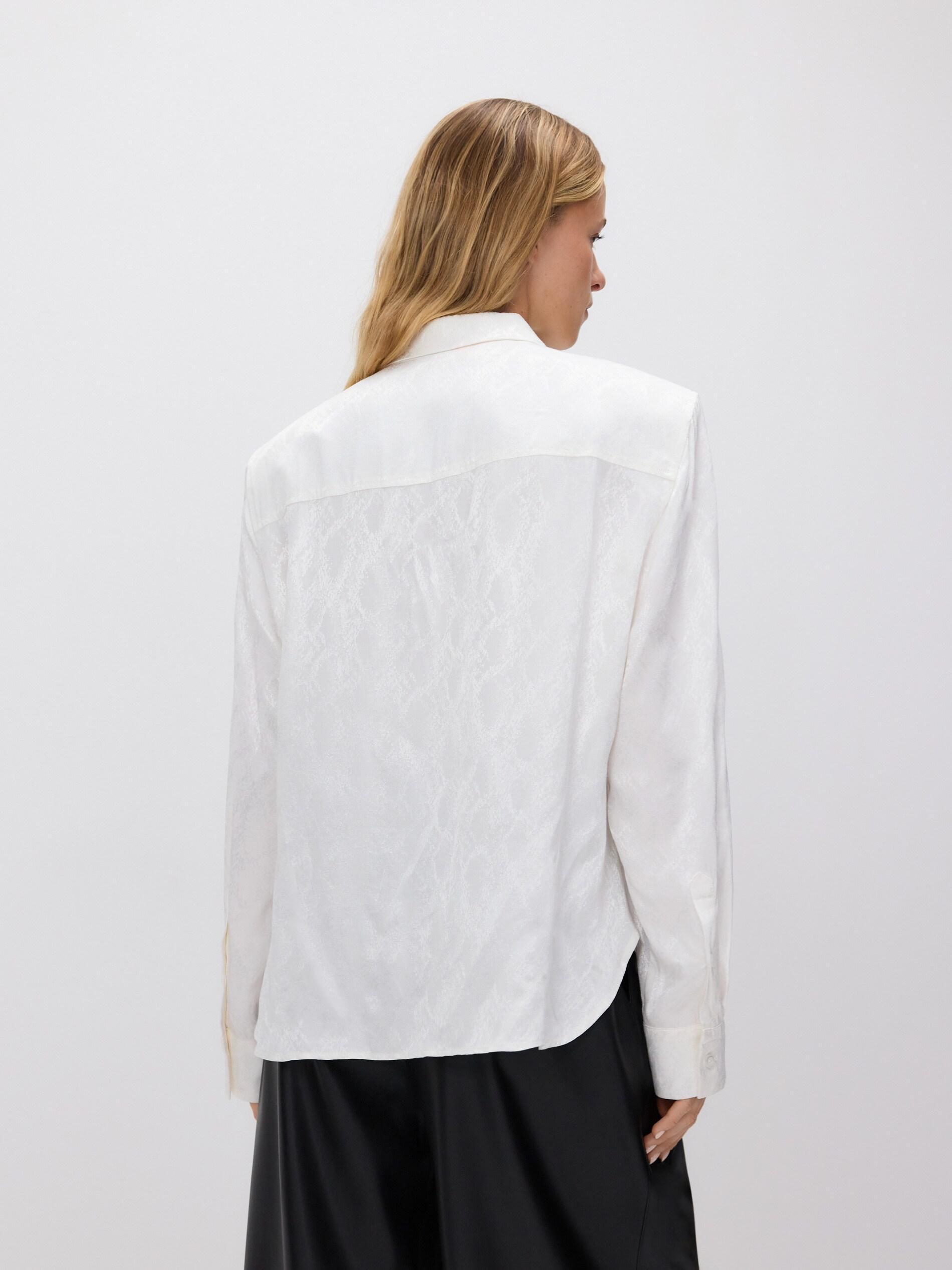 Cream Shiny Fabric Shirt, Ivory, large image number 3