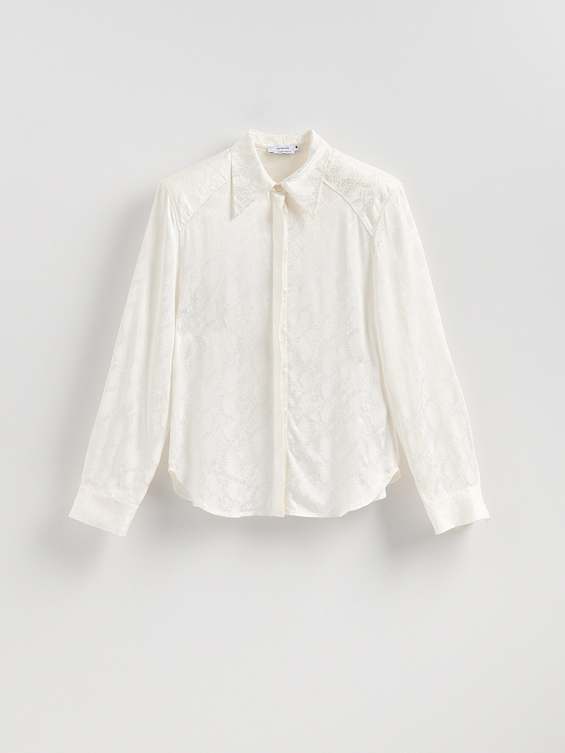 Cream Shiny Fabric Shirt, Ivory, large image number 4