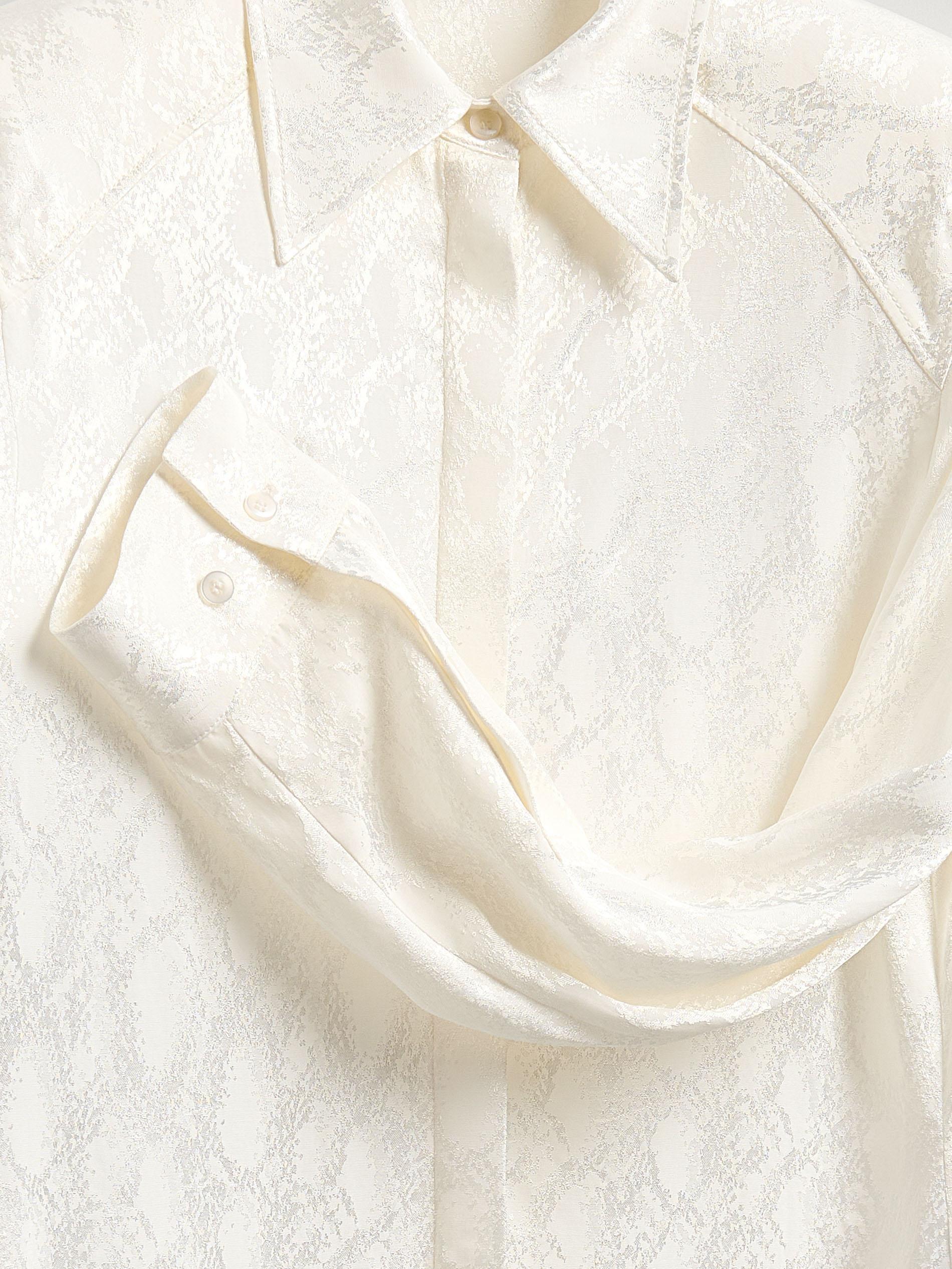 Cream Shiny Fabric Shirt, Ivory, large image number 5