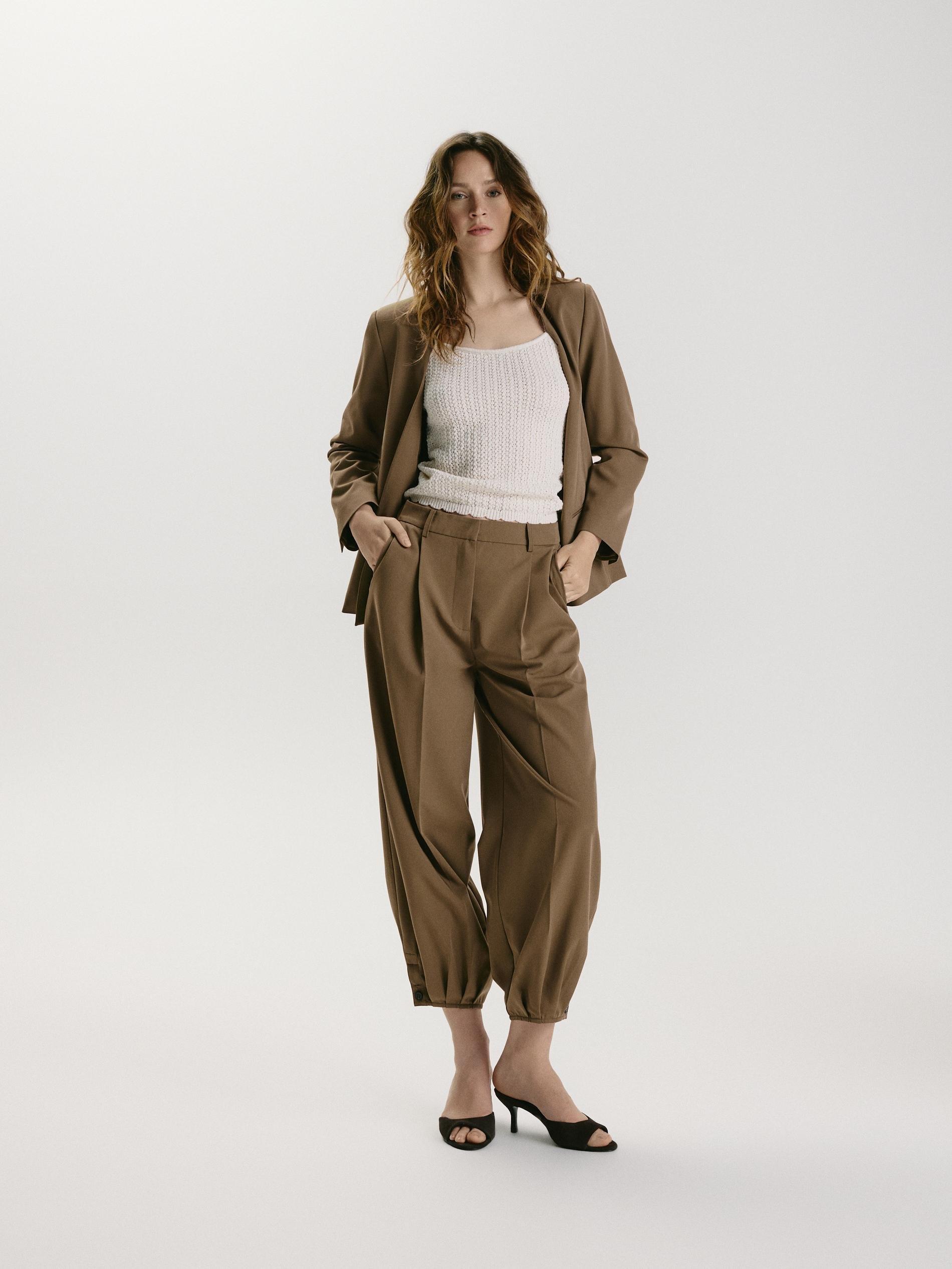 Green Balloon Trousers With Pleats, Khaki, large image number 0