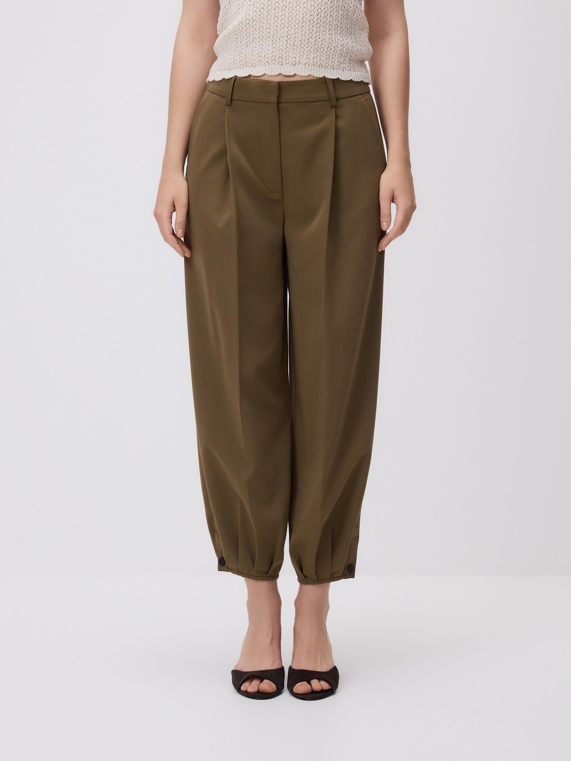 Green Balloon Trousers With Pleats, Khaki, large image number 2