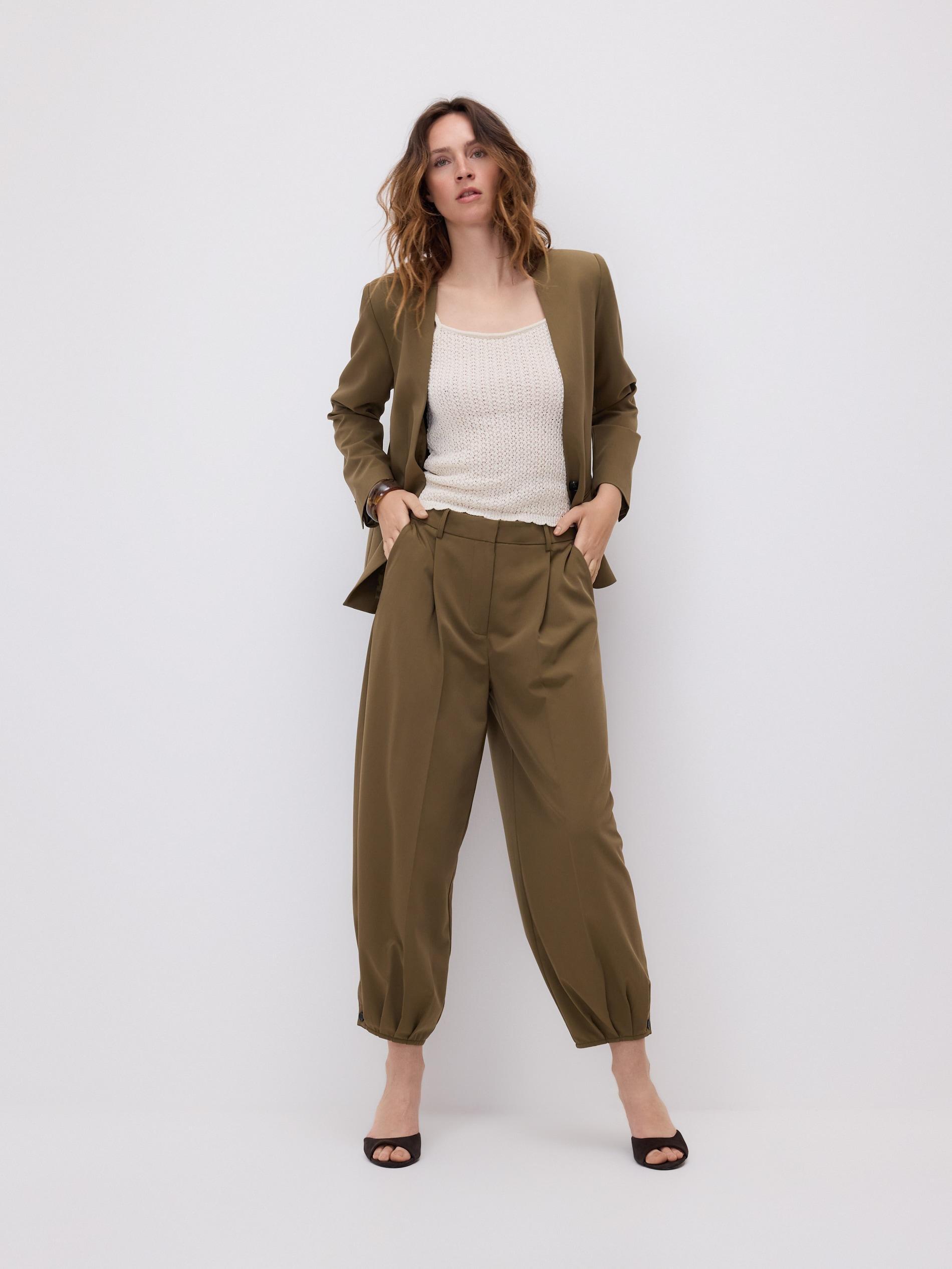 Green Balloon Trousers With Pleats, Khaki, large image number 3