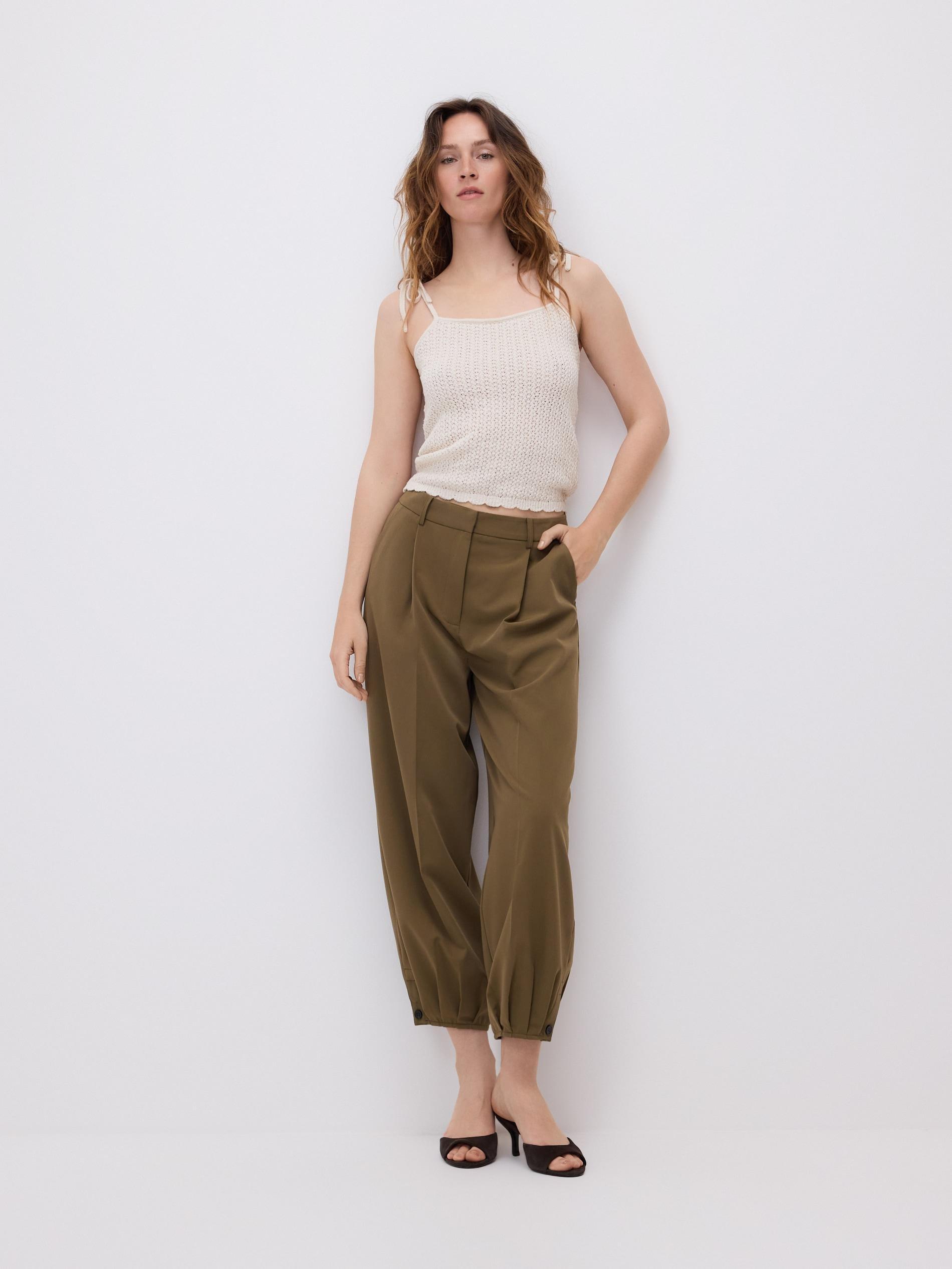 Green Balloon Trousers With Pleats, Khaki, large image number 4
