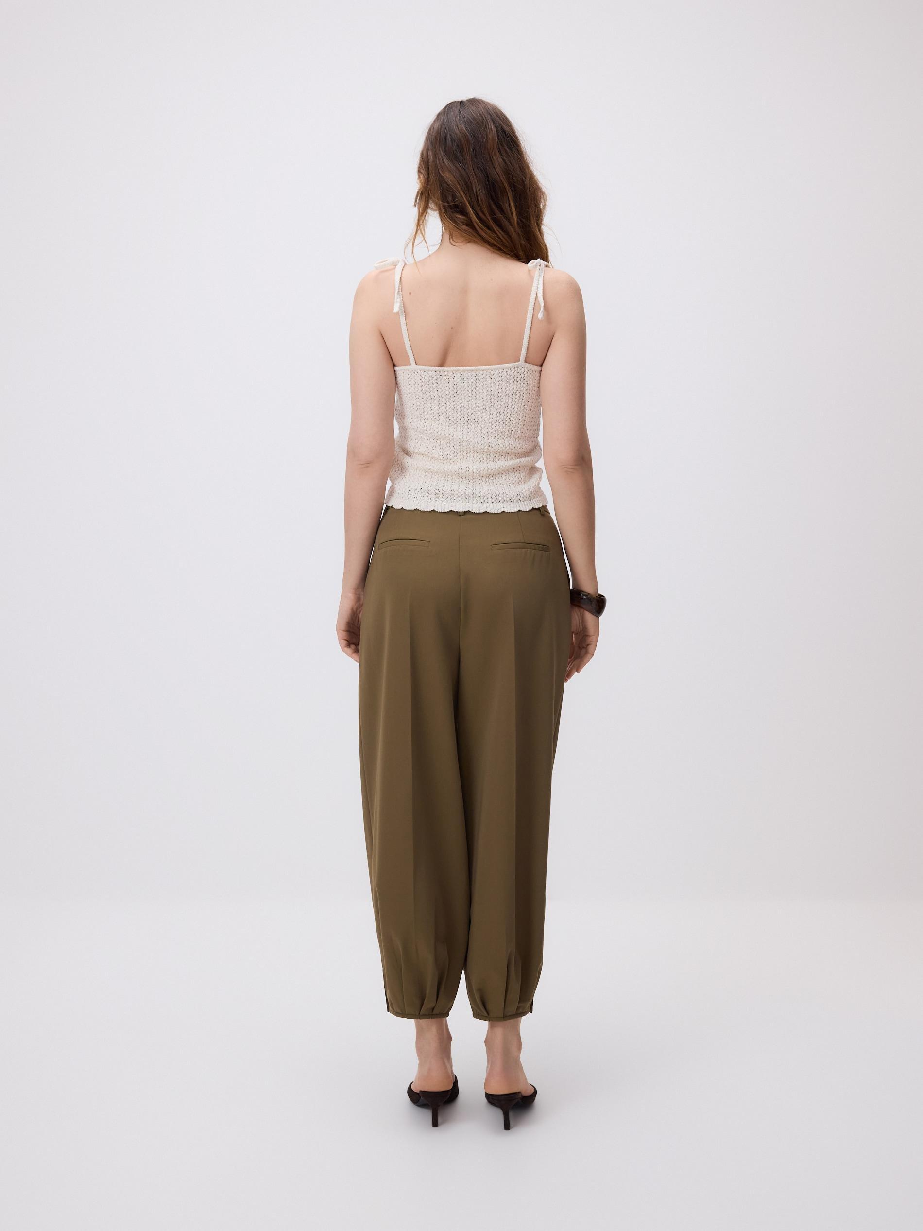 Green Balloon Trousers With Pleats, Khaki, large image number 5