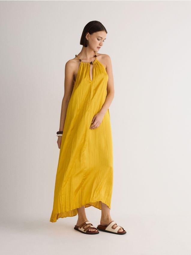 Yellow Halter Neck Maxi Dress, , large image number 0