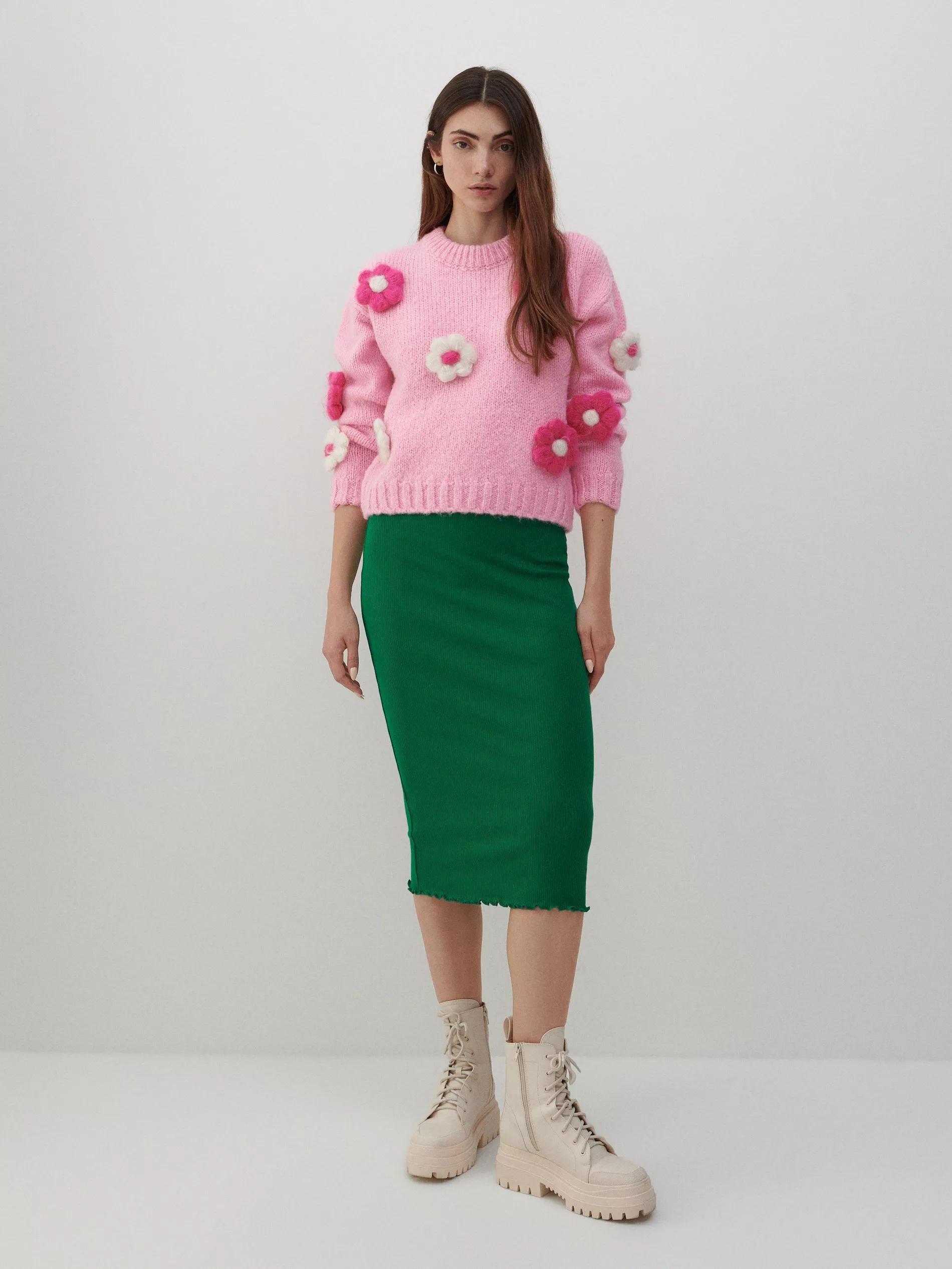 Green Ribbed Skirt, Women, , large image number 0