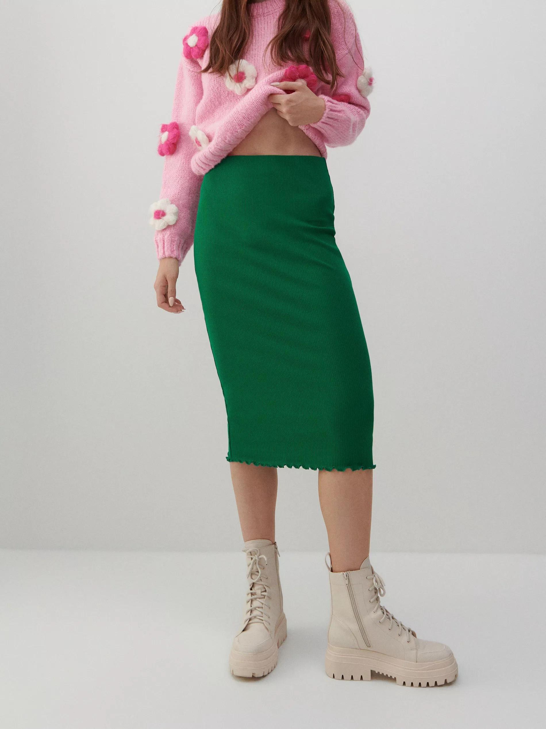 Green Ribbed Skirt, Women, , large image number 1