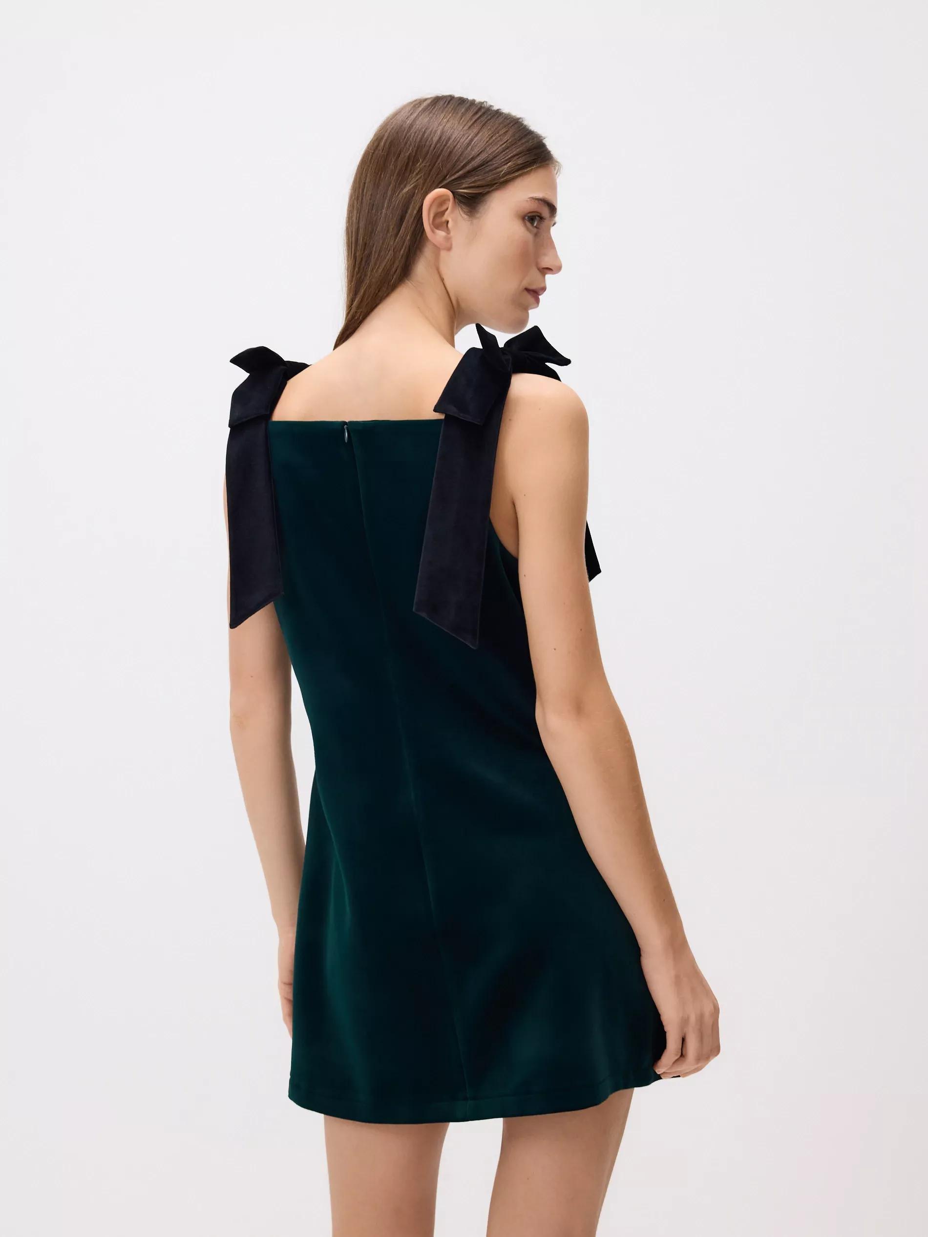 Green Velour Mini Dress, Khaki, large image number 2